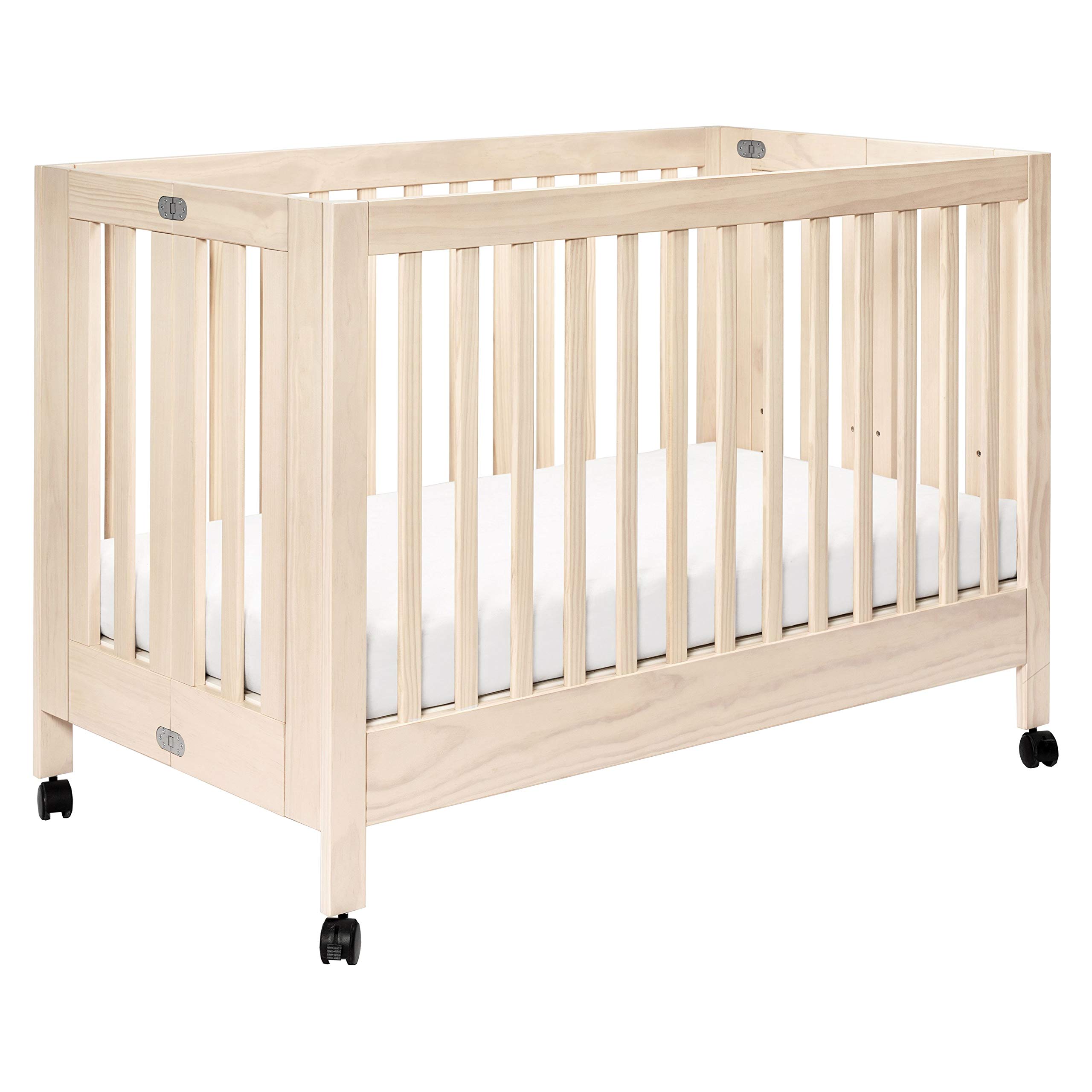 Babyletto Maki Full-Size 2-in-1 Portable Folding Crib with Toddler Bed Conversion Kit - Greenguard Gold Certified, Washed Natural Finish | Perfect for Nursery, Travel & Small Spaces