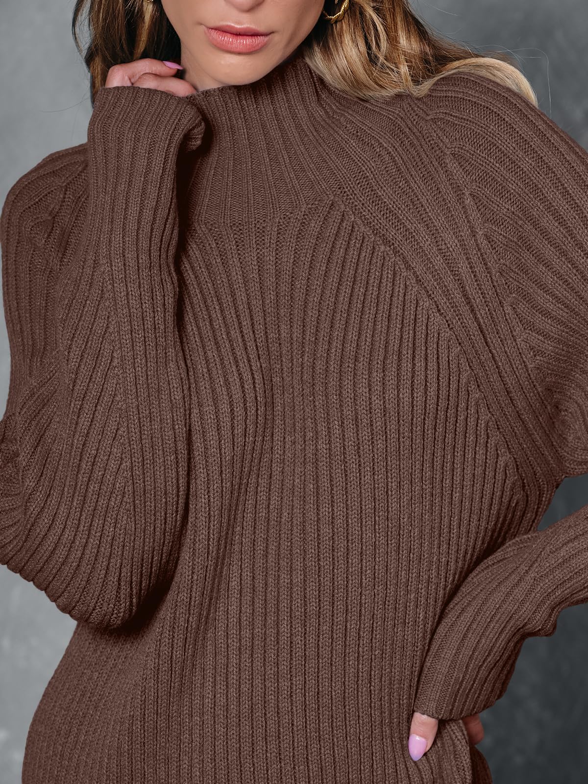 LILLUSORY Women's Knit Sweater Dresses 2025 Fall Fashion - Mock Neck, Long Lantern Sleeve, Oversized Outfits | Cozy Casual Wear for Office, Dates & Autumn Layering