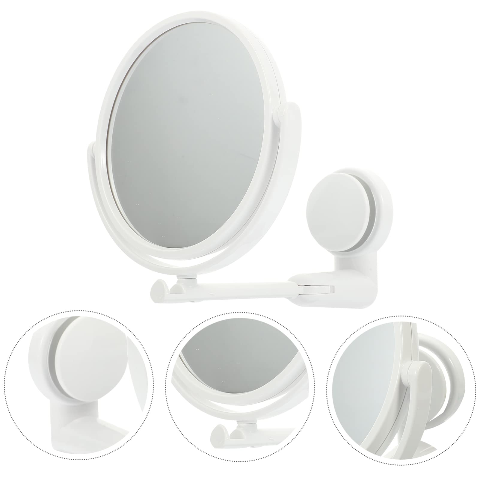 Beavorty Two-Sided LED Makeup Mirror with Suction Cup & Adjustable Arm - 360° Swivel Vanity Mirror for Wall Mount or Bathroom - Round Cosmetic Mirror for Professional Makeup Application, Eyebrow Shaping & Skincare Routine (Ideal for Home, Salon & Travel)