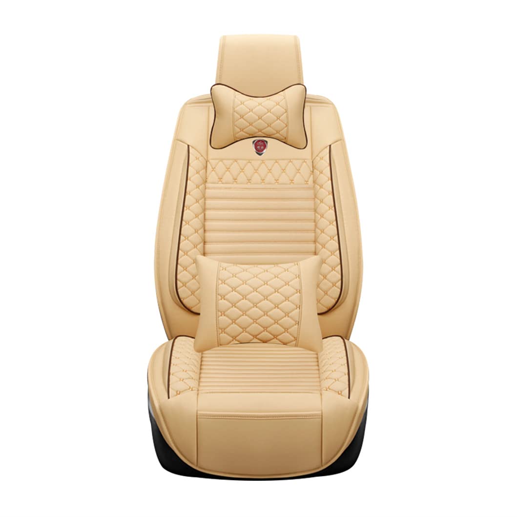 Premium Universal PU Leather Seat Covers & Pillows for BMW X5 - Durable Faux Leatherette Front Row Cushions in Beige | Perfect for Road Trips, Daily Commutes & Car Interior Protection