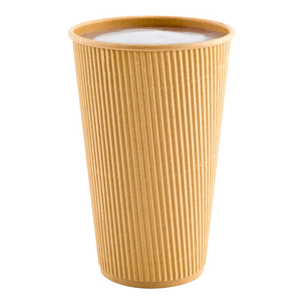 500 Pack 16oz Disposable Coffee Cups with Ripple Wall Design - Kraft Paper Insulated Hot Cups for Coffee, Tea & Hot Beverages (Lids Sold Separately) - Perfect for Cafes, Offices, Catering & Takeout Services