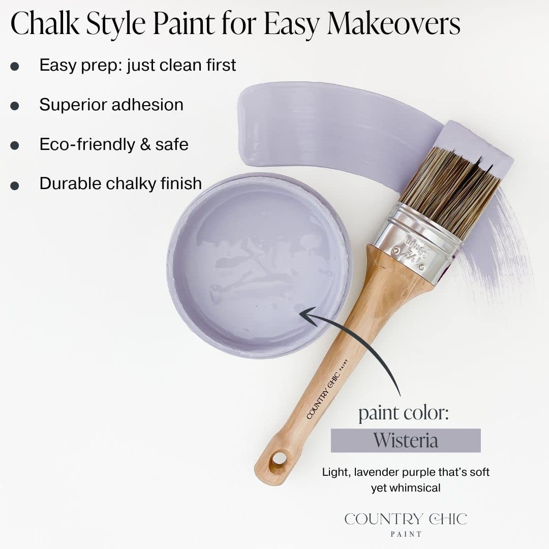 Chalk Style Paint + Clear Coat + Paint Brush Set - DIY Furniture Makeover, Home Decor & Craft Projects - Wisteria (Light Purple) 16 oz - Perfect for Upcycling Old Furniture, Cabinets, and Wooden Decor