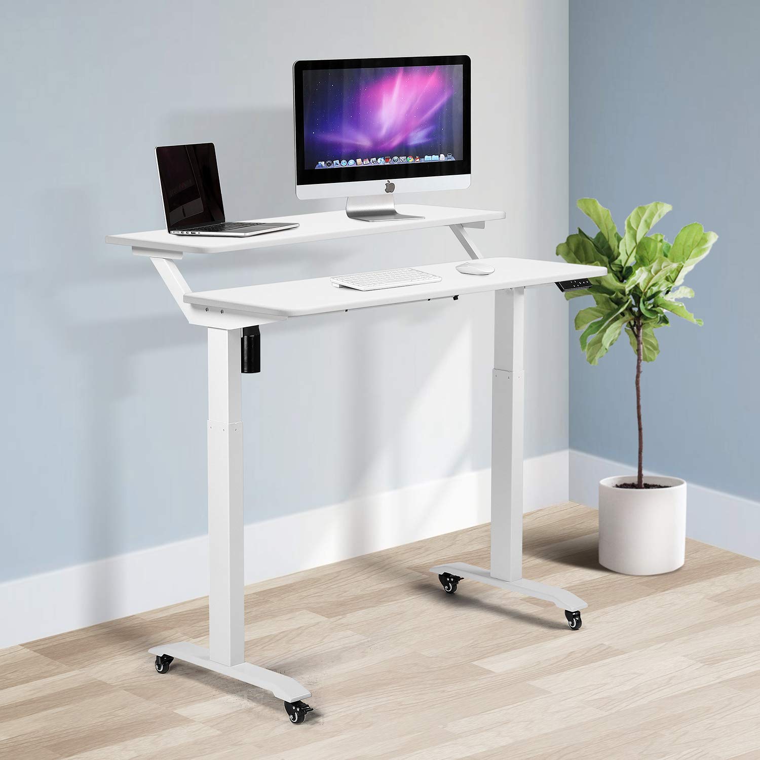 UNICOO Adjustable Standing Desk with Wheels - 2-Tier Mobile Gaming Desk for Home Office & Workstation