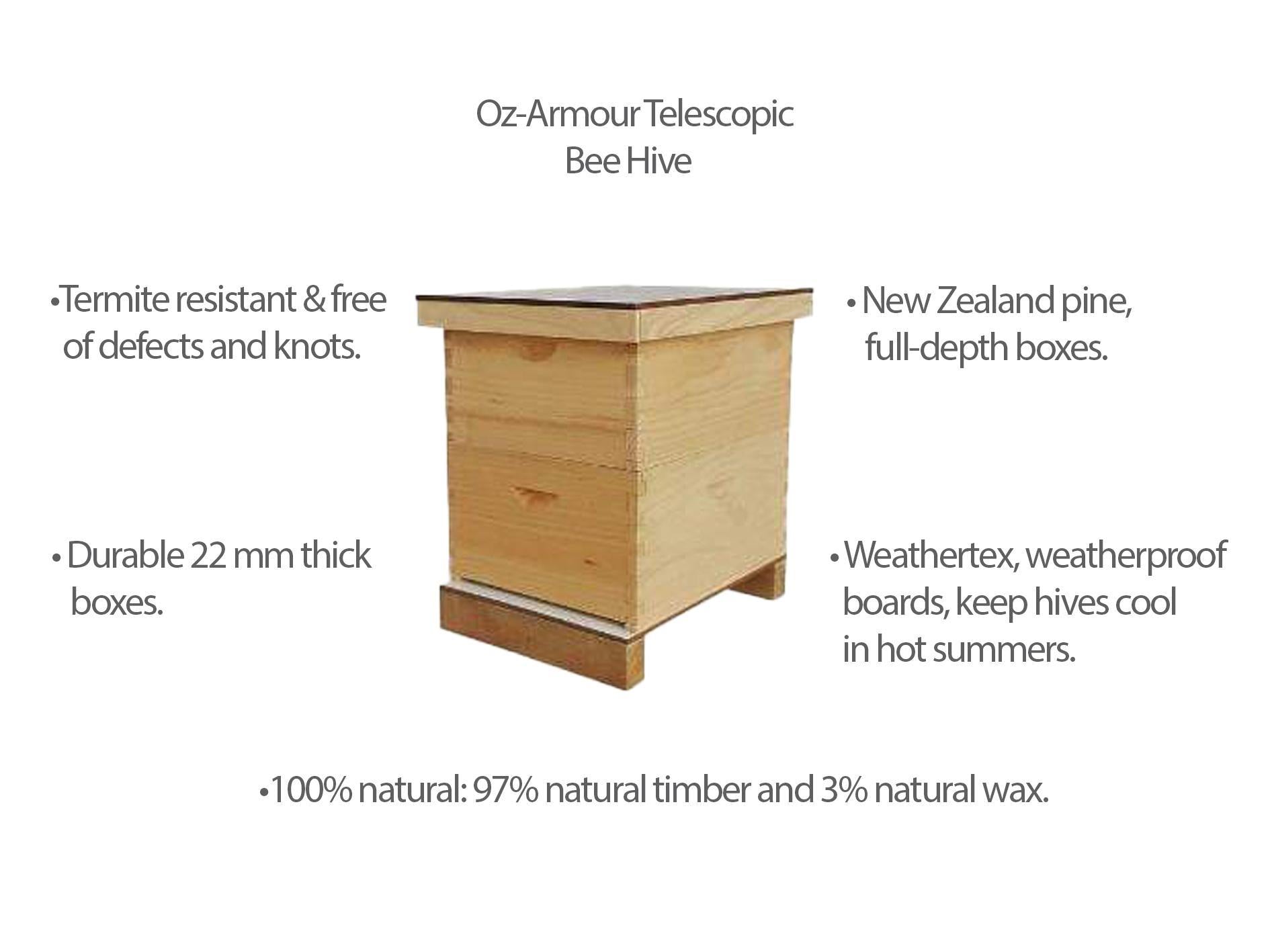 OZ ARMOUR Telescopic Beehive - 20/16 Frames Full Depth Beekeeping Equipment - Premium Australian & New Zealand Made Flat Pack Bee Hive for Beekeepers - Perfect for Honey Production & Backyard Beekeeping