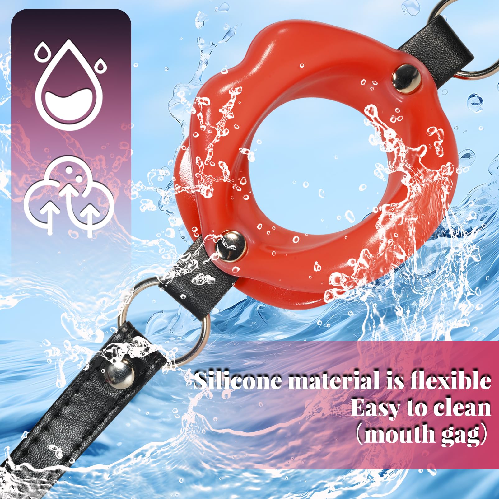 Premium Adjustable Silicone O-Ring Ball Gag - BDSM Bondage Gear for Men & Women - Open Mouth Gag with Head Harness for Breath Control - Adult Fetish Toy for Role Play, Sensory Restraint & BDSM Scenes (Red)