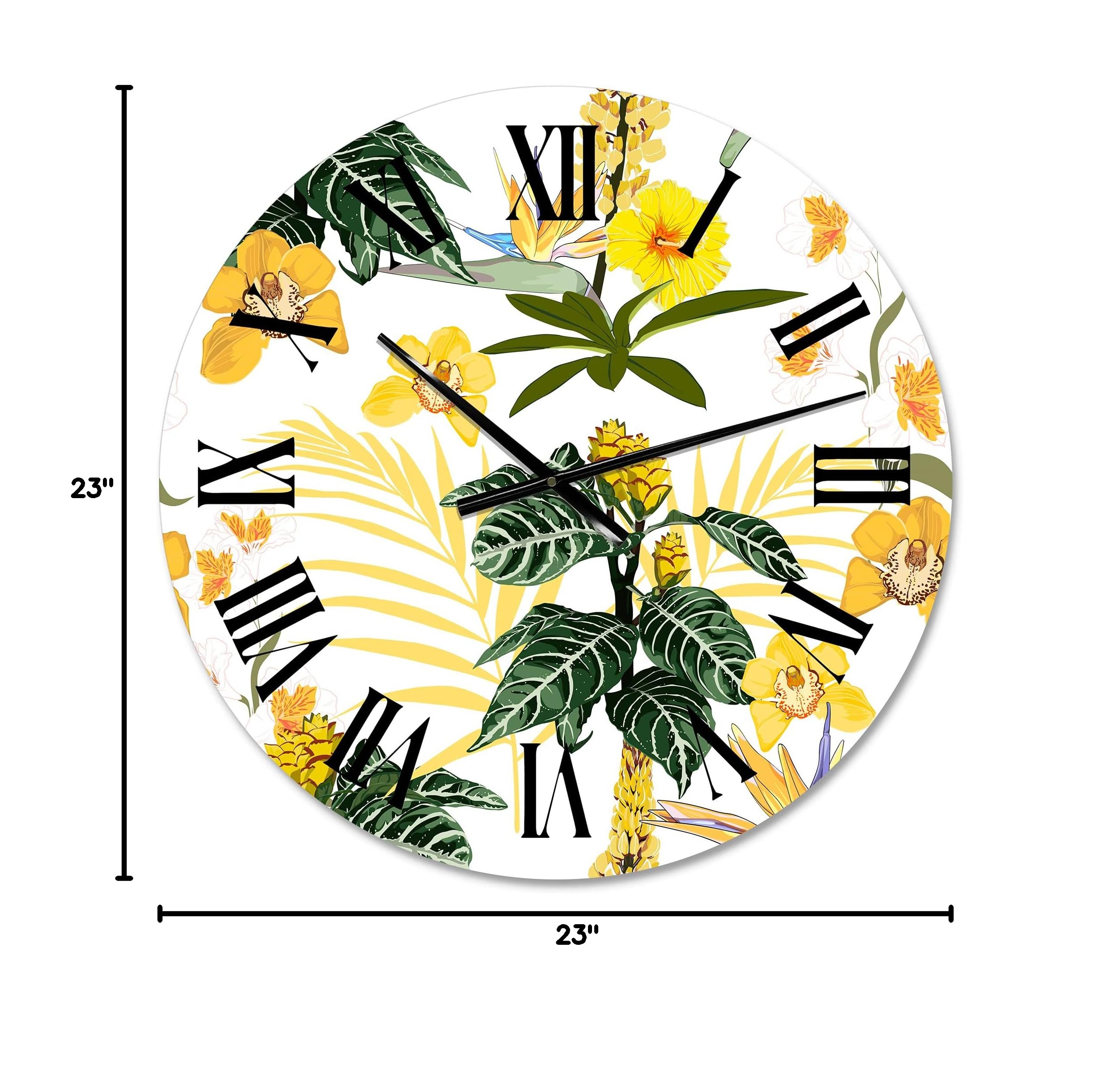 DesignQ Modern Floral Wall Clock - Large Botanical Wall Art for Living Room, Bedroom & Office Decor - Perfect for Home, Office & Gift Giving