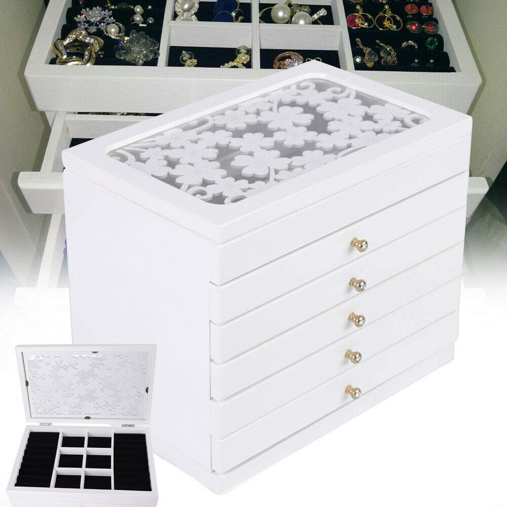6-Layer Wooden Jewelry Box - Vintage Jewelry Organizer with Drawers for Necklaces, Earrings, Rings & Bracelets | Perfect for Bedroom Dresser, Vanity Table & Gift Giving