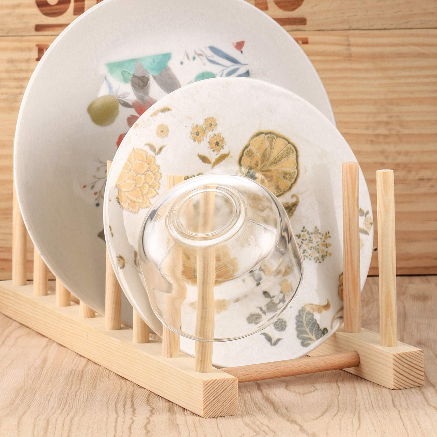 OIJOIYOI Wooden Dish Rack & Pot Lid Holder - Space Saving Kitchen Organizer for Plates, Pans, Bowls & Cutting Boards | Durable Dish Drying Rack & Cabinet Storage Solution for Small Kitchens | Perfect for Countertop, Pantry & Cupboard Organization