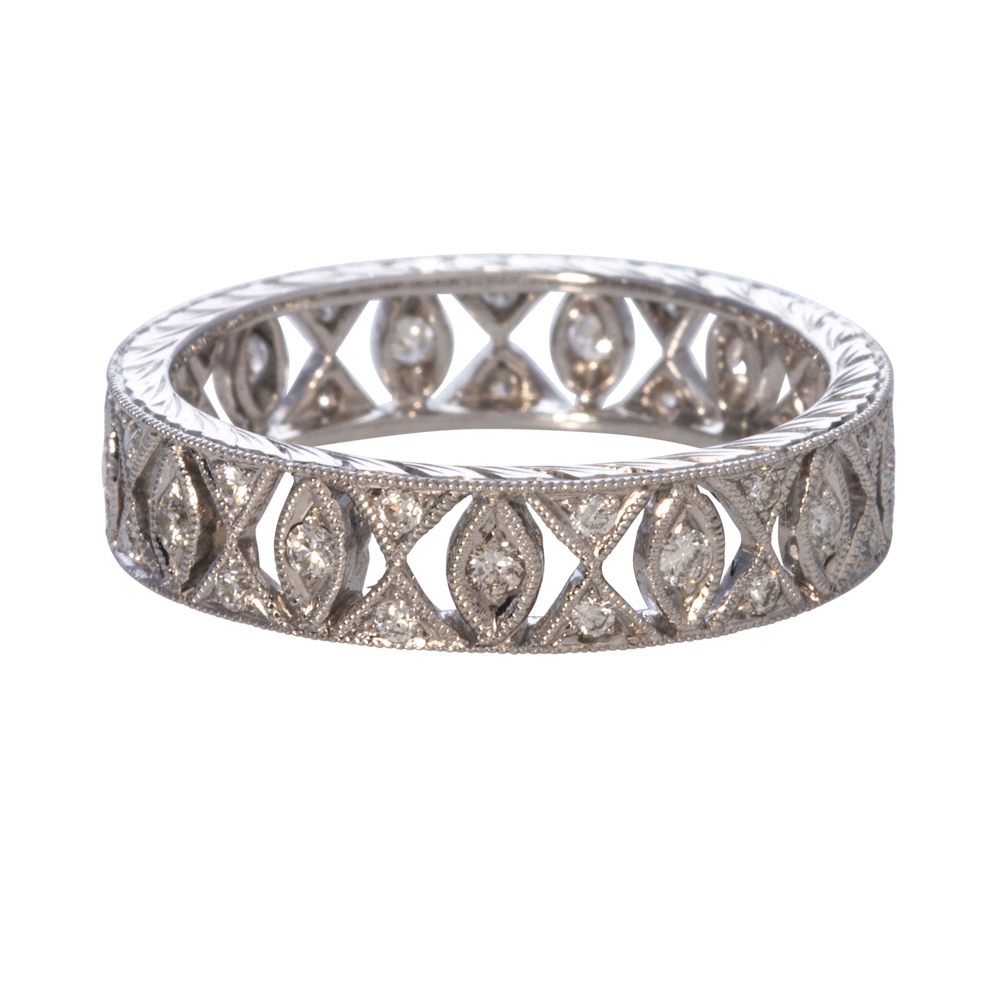 Art Deco Style Diamond Milgrain Eternity Band - 18K White Gold Wedding Ring for Women - Perfect for Engagement, Anniversary & Bridal Jewelry Gifts