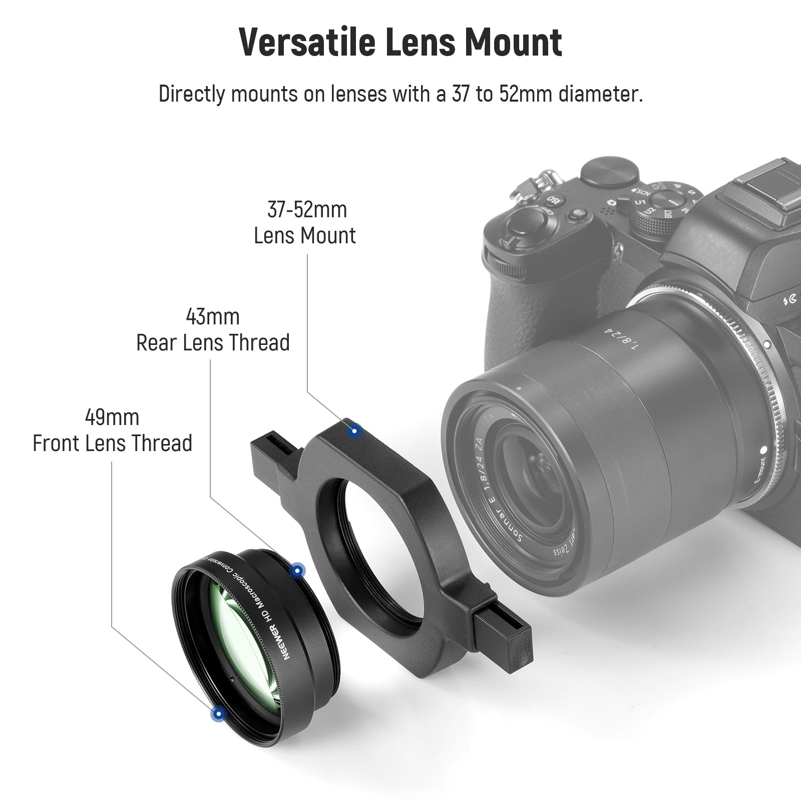 NEEWER LS 40 43mm HD Macro Lens for DSLR Cameras - High Definition Close-Up Photography for Jewelry, Flowers & Small Objects