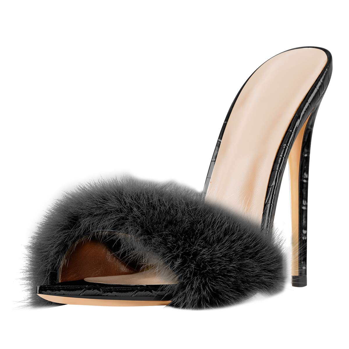 Only Maker Women's Fur Mules - Pointed Toe High Heel Stiletto Slippers for Winter Luxury Comfort & Fashion | Perfect for Parties, Weddings & Evening Events