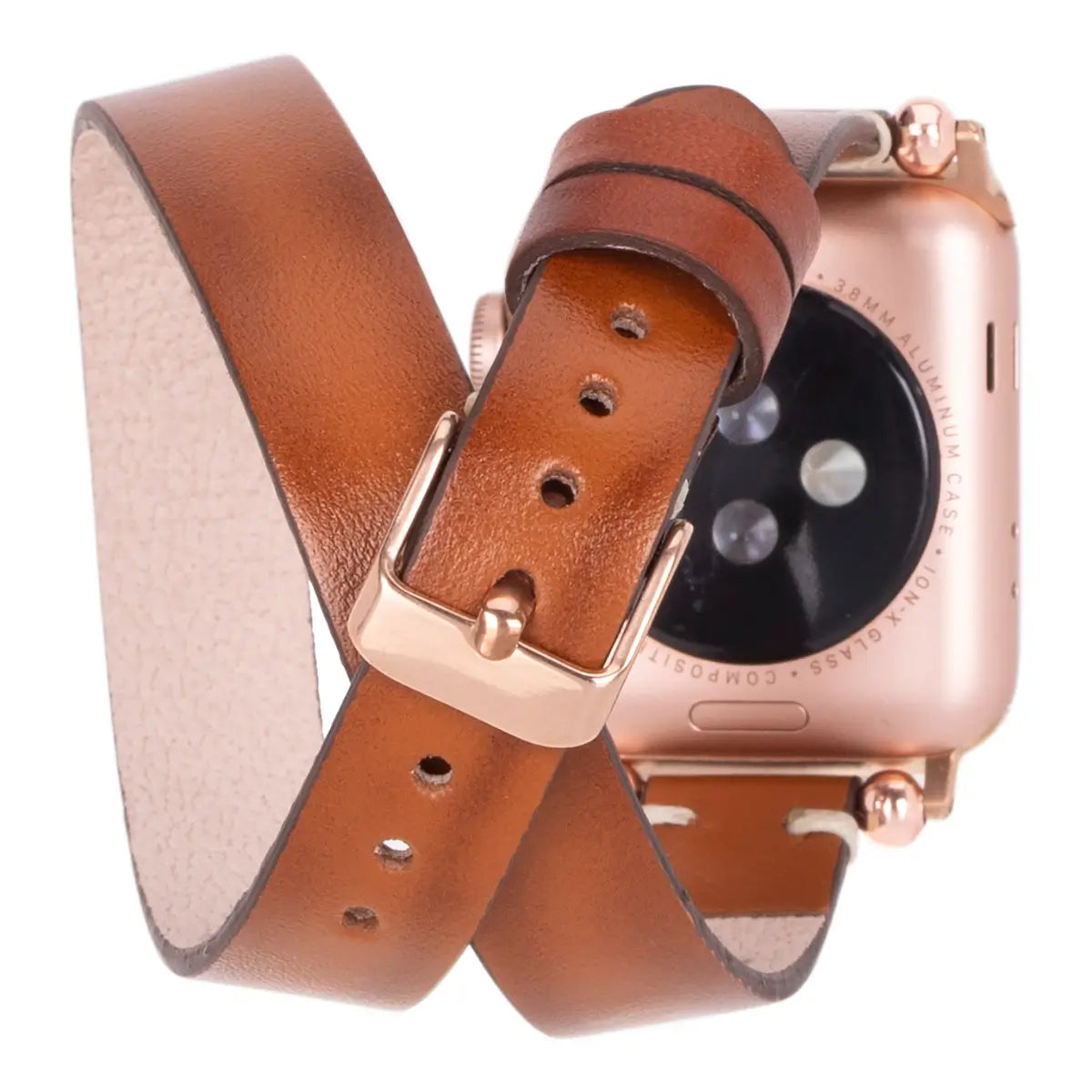 Genuine Brown Leather Double Tour Slim Strap for Apple Watch - Stylish & Comfortable Replacement Band for Work, Travel & Everyday Wear