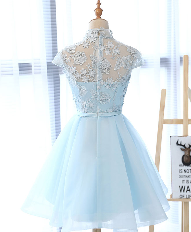 Light Blue Applique Short Prom Dress - Elegant Blue Homecoming Dress for Teens, Perfect for Dances, Parties & Special Occasions