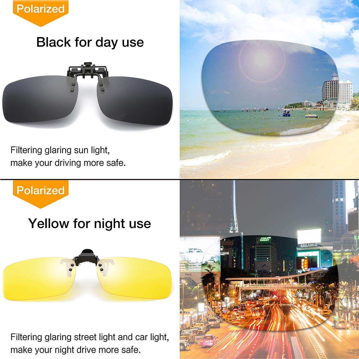 Polarized Clip-on Sunglasses for Men & Women - Anti Glare UV Protection Driving Glasses - Fits Over Prescription Eyeglasses - Perfect for Road Trips, Commuting & Outdoor Activities