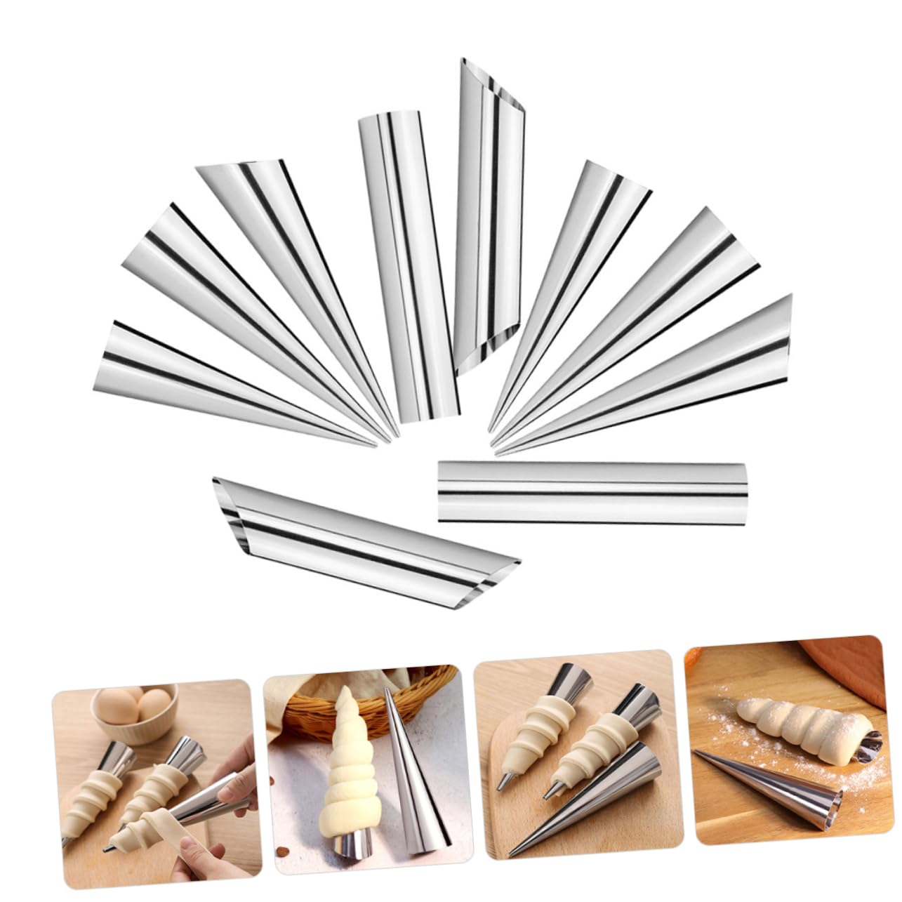 Premium Stainless Steel Croissant Cone & Cream Horn Molds Set - 10pcs Professional Pastry Baking Tools for French Desserts, Cannoli, Ice Cream Cones - Perfect for Home Bakers & Commercial Kitchens