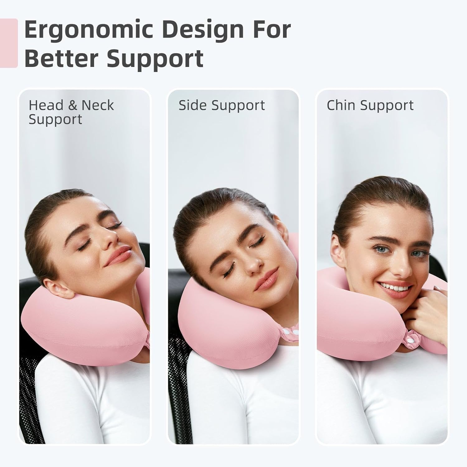 Vibgyor Vibes U-Shaped Travel Neck Pillow with Eye Mask - Ergonomic Support for Airplane, Car & Train Travel - Lightweight Sleeping Pillow for Men & Women (Pink) | Perfect for Long Flights, Road Trips & Commuting
