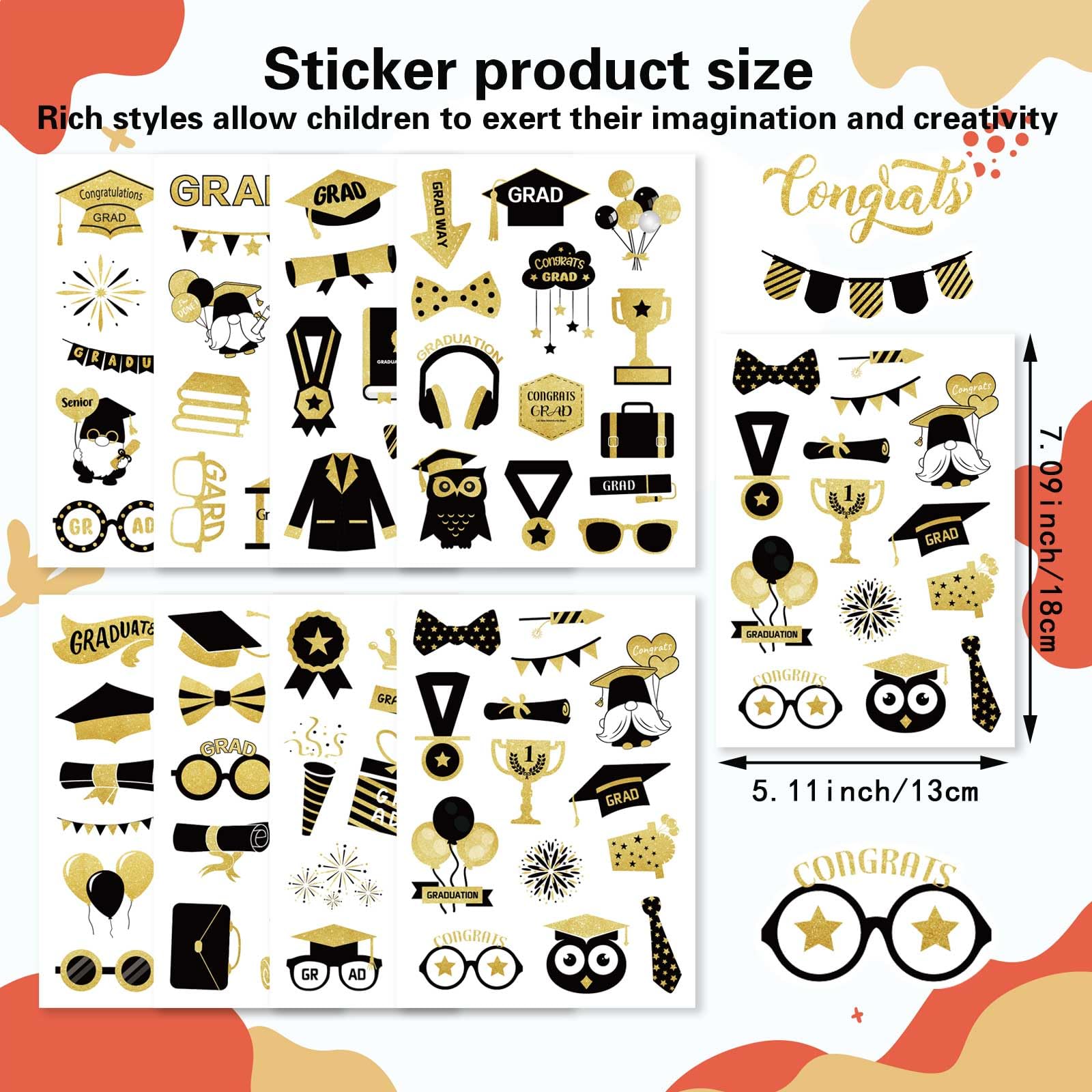 206Pcs Graduation Stickers - Class of 2024 Decorative Stickers for Envelopes, Scrapbooking, Graduation Caps & Candy Labels | Perfect for Graduation Party Decorations, School Events & Gift Wrapping