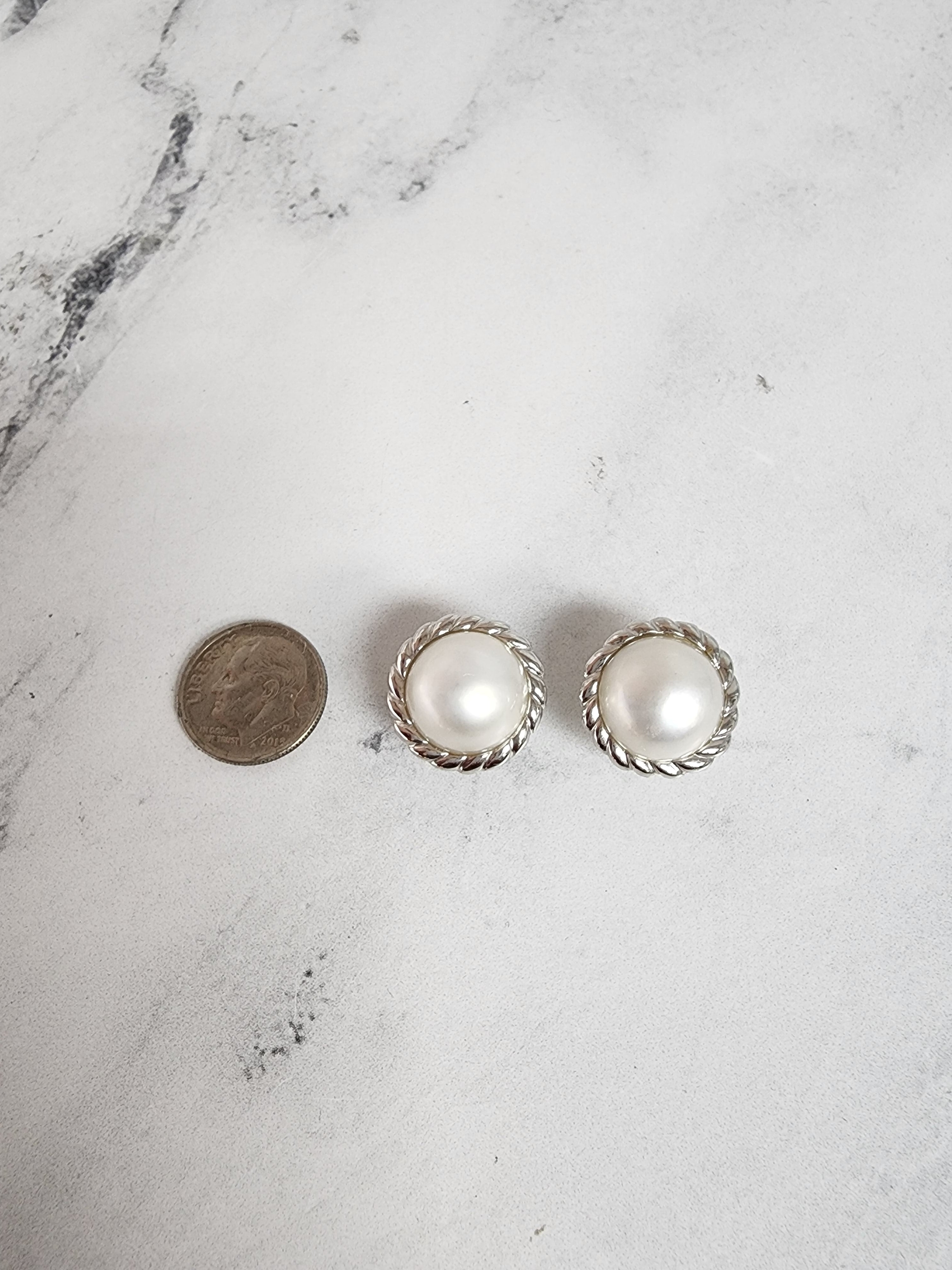 17MM Mabe Pearl Omega Back Earrings 14k White Gold - Elegant Pearl Jewelry for Women, Perfect for Weddings, Parties & Special Occasions