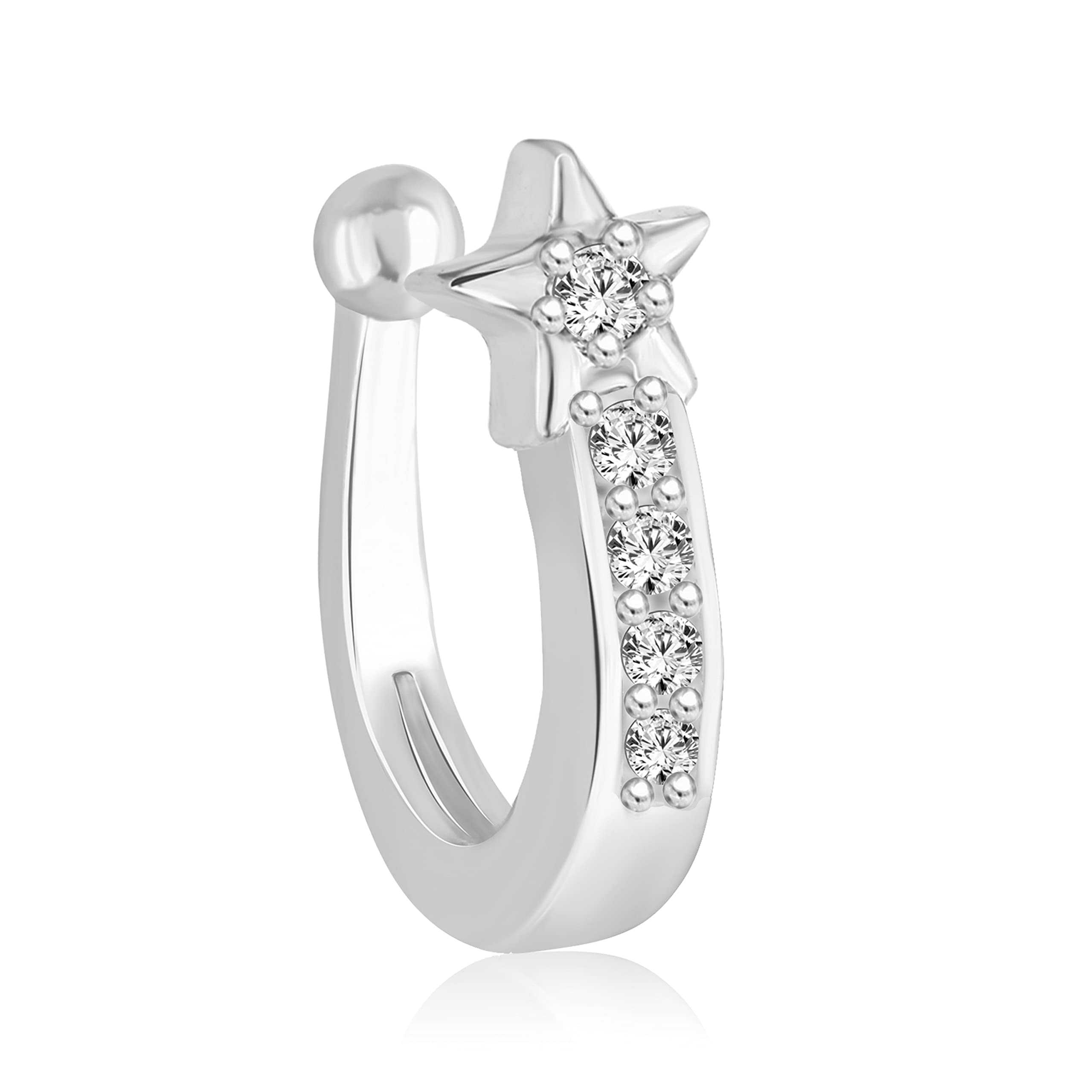 Viavstri Silver Plated Star Shaped CZ Stone Studded Nose Ring for Women & Girls - VIVA1215NTH - Perfect for Parties, Weddings & Festive Occasions