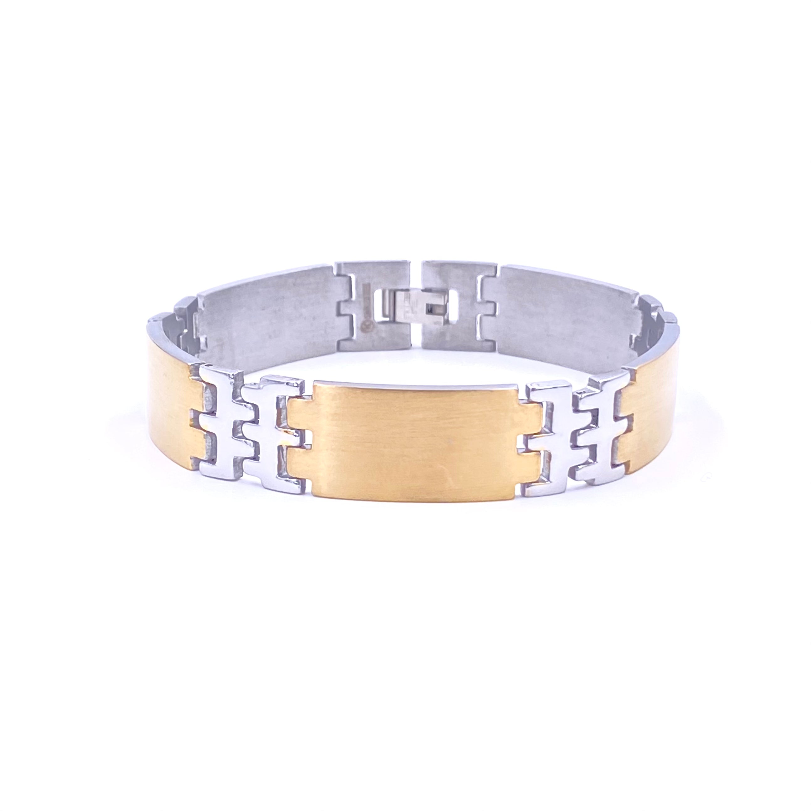 Ashley Gold Stainless Steel Two-Tone Men's Flat Link Bracelet for Men - Durable & Hypoallergenic Jewelry for Casual & Formal Wear