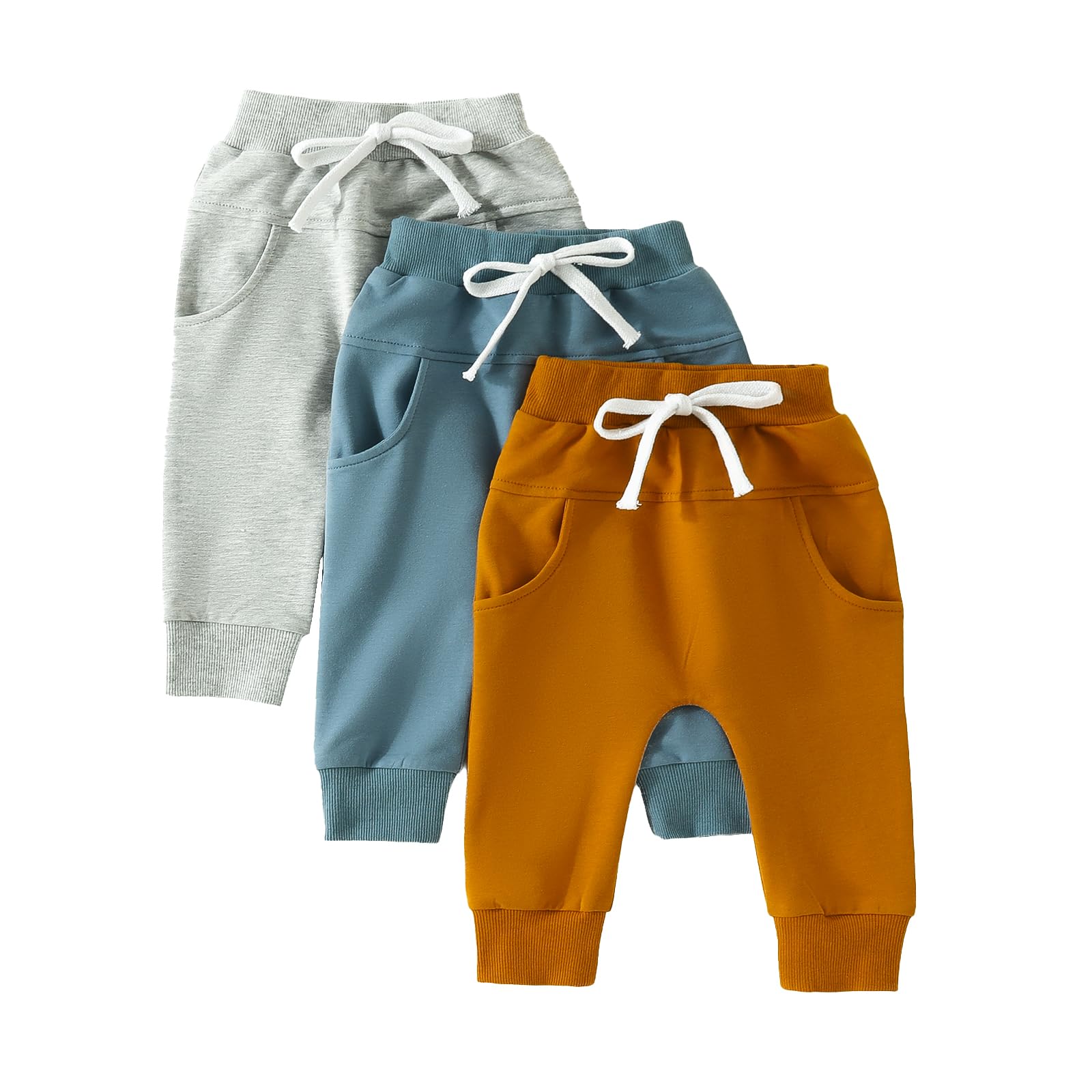 3 Pack Baby Boys' Active Jogger Pants - Soft Cotton Sweatpants for Toddlers | Comfortable Casual Athletic Bottoms for Playtime, Daycare & Outdoor Activities