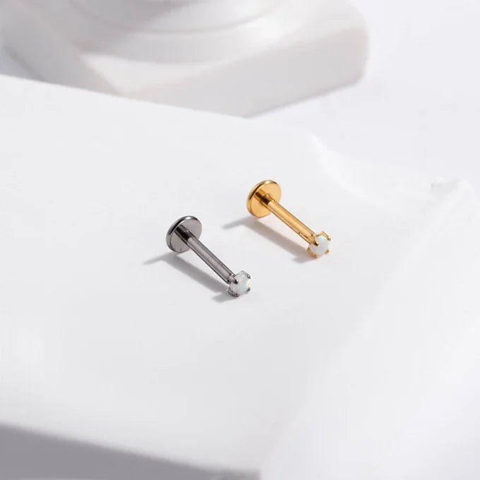 16G Titanium Opal Flat Back Lip Stud Piercing Jewelry - Hypoallergenic Body Jewelry for Lip, Nose, Ear Cartilage | Perfect for Everyday Wear, Parties & Special Occasions