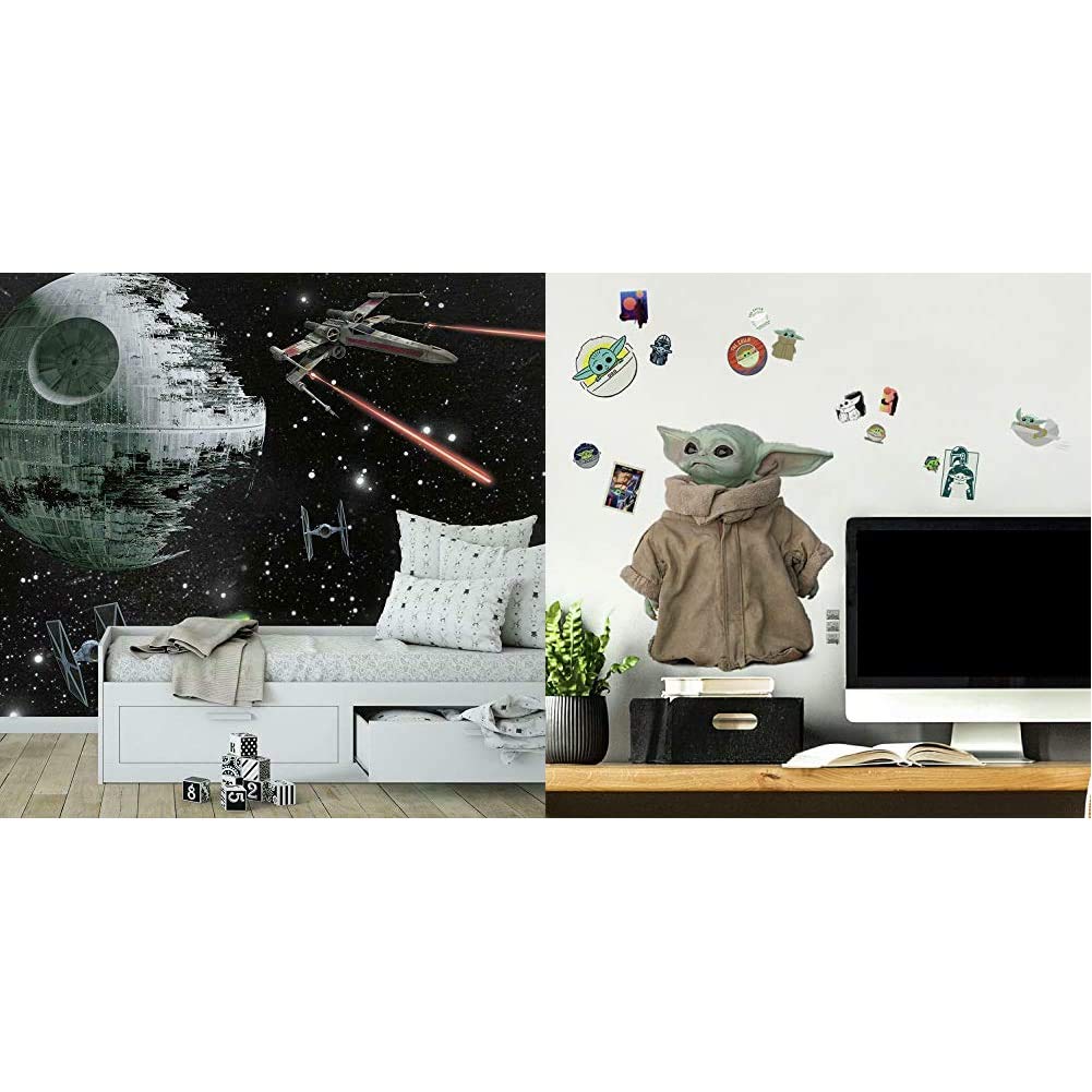 Star Wars Classic Vehicles & The Mandalorian The Child Peel and Stick Wall Decal Bundle - Removable Wall Stickers for Kids Room, Nursery, Dorm Decor - Easy to Apply & Remove Wall Art Mural Set