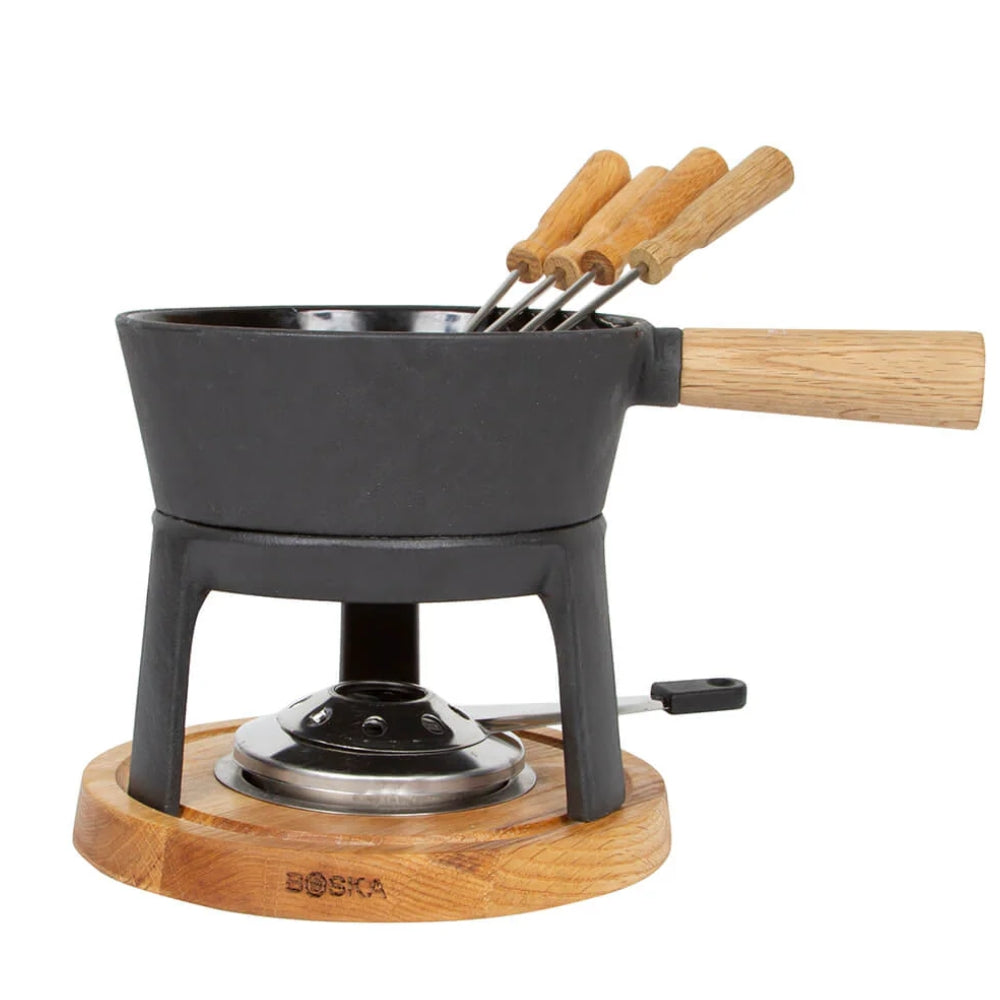 Boska 40 Oz Cast Iron Fondue Pot Set with 6 Stainless Steel Forks - Perfect for Cheese, Chocolate & Oil Fondue Parties at Home
