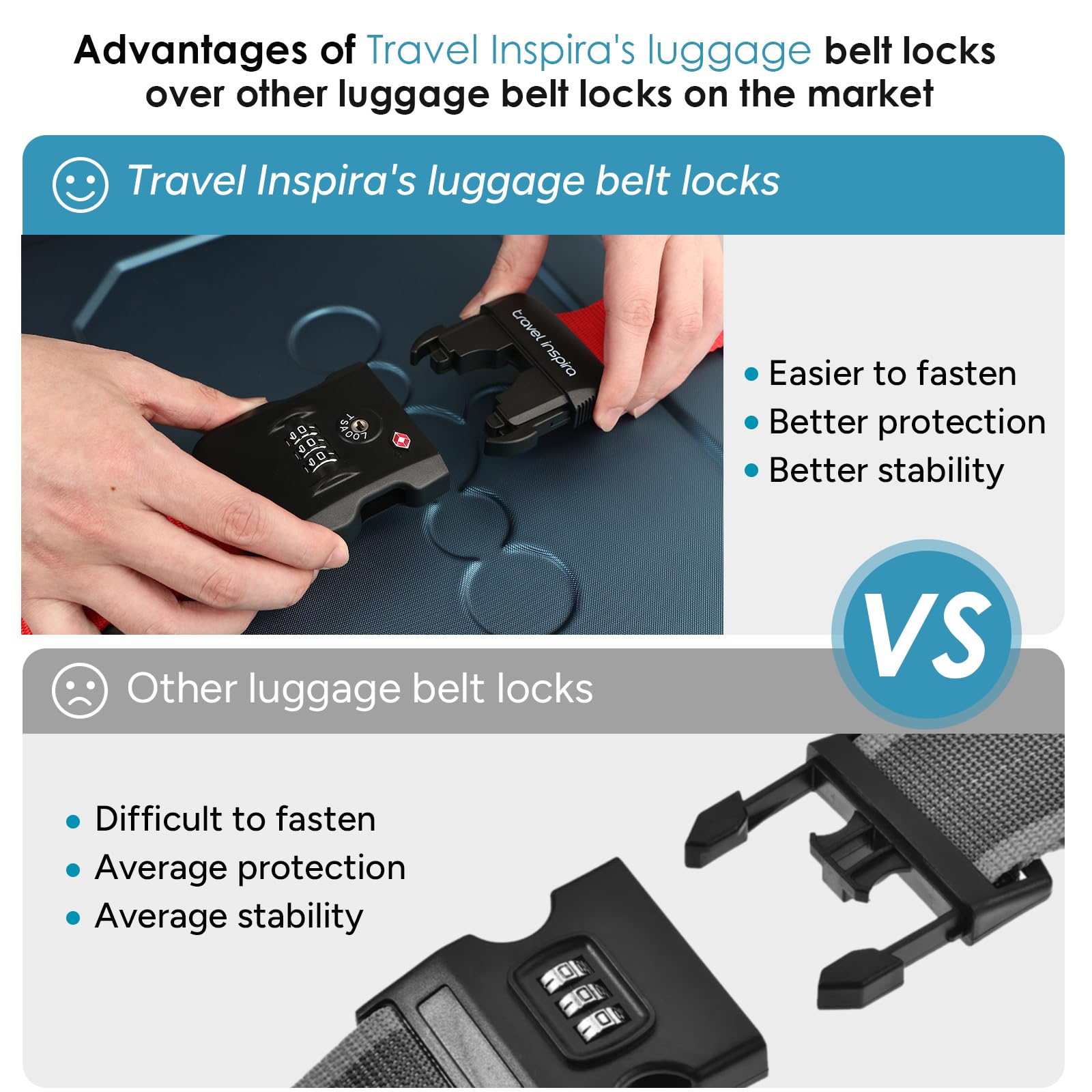 TSA Approved Adjustable Luggage Strap with Combination Lock - Secure & Easy to Use Travel Belt for Suitcases, Backpacks & Bags - Perfect for Air Travel, Vacation & Business Trips (Red)