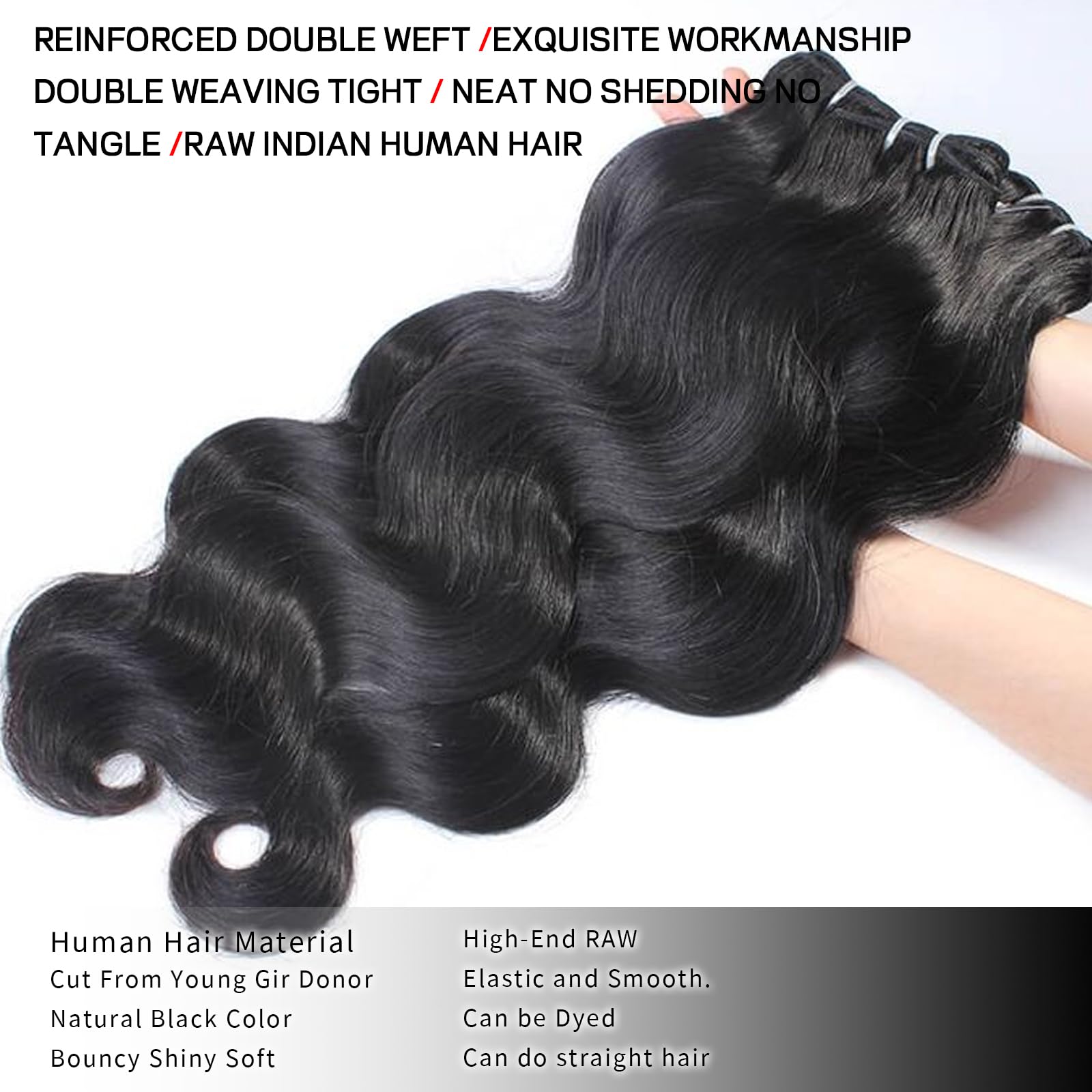 20 22 24 Inch Brazilian Virgin Human Hair Bundles - 3 Pack Body Wave 210g 100% Unprocessed Natural Black Hair Extensions for Weaving & Styling | Perfect for Daily Wear, Parties & Special Occasions