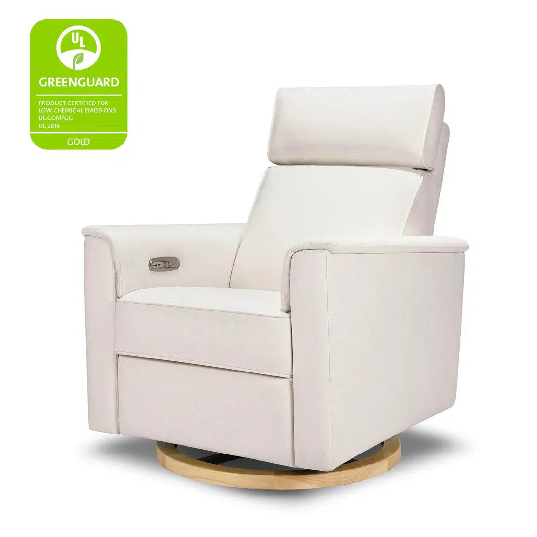 Monogram by Namesake Willa Power Recliner with Adjustable Headrest - Performance Cream Eco Weave Fabric & Wood Base - Exclusive Modern Living Room Chair for Home Theater & Relaxation