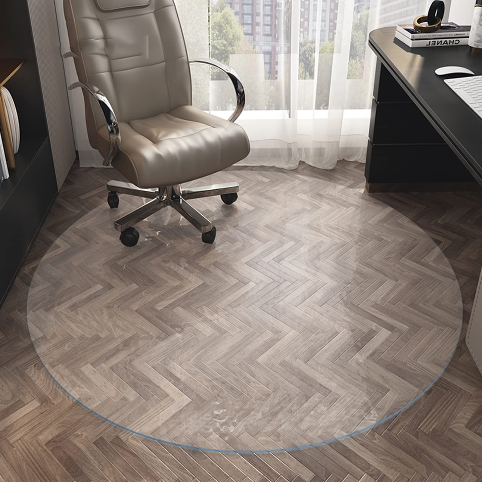 Transparent PVC Chair Mat for Hardwood Floors - 60cm (23.62in) Round Office Chair Mat Protector for Home Office & Study - 1.5mm Thick Clear Desk Mat - Perfect for Rolling Chairs on Wooden & Hard Surface Floors