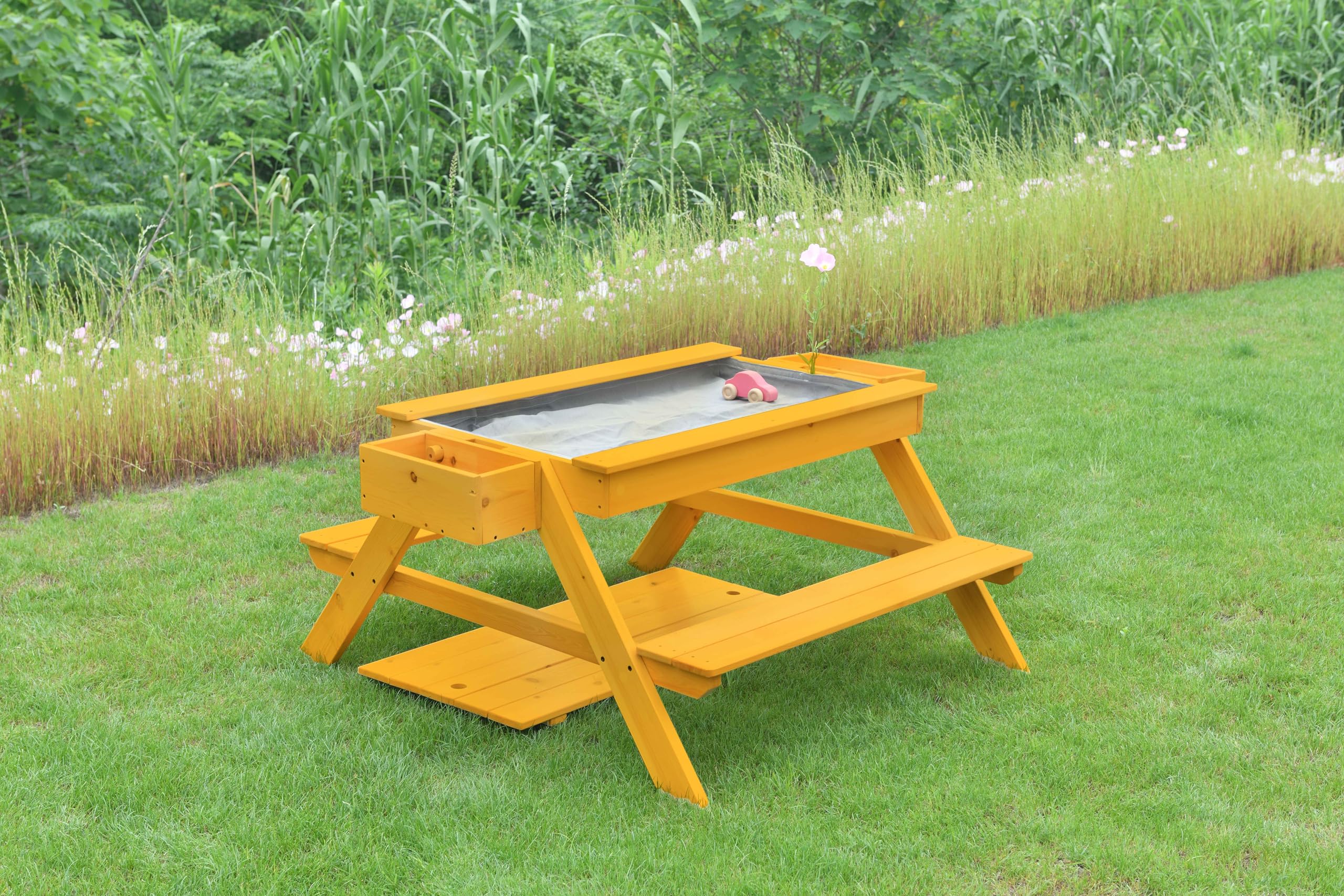 Avenlur Kids Wooden Sand and Water Table - Durable Pine Wood Sensory Play Table with Storage Shelf - Portable Outdoor Activity Center for Creative & Imaginative Play - Perfect for Backyard, Beach, and Playroom Fun