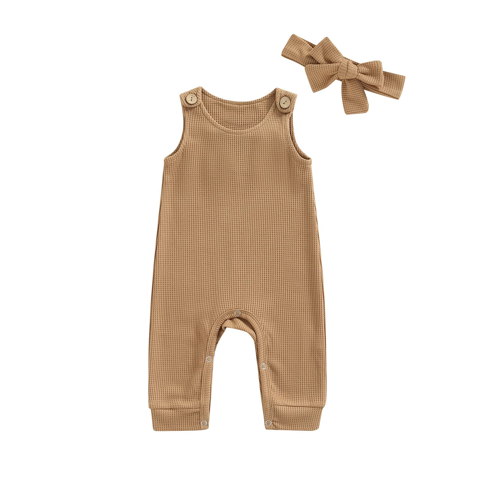 Vchoohce Newborn Baby Romper - Sleeveless Waffle Bodysuit for Girls & Boys | Soft Cotton One-Piece Jumpsuit Outfit with Matching Headband | Perfect for Photoshoots, Playtime & Special Occasions