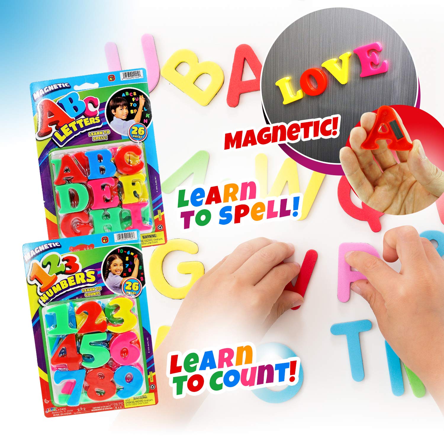 JA-RU Magnetic Numbers Toy - 52 Magnets for Kids, Refrigerator & Whiteboard - Math Learning Toys for Preschool & Classroom Use