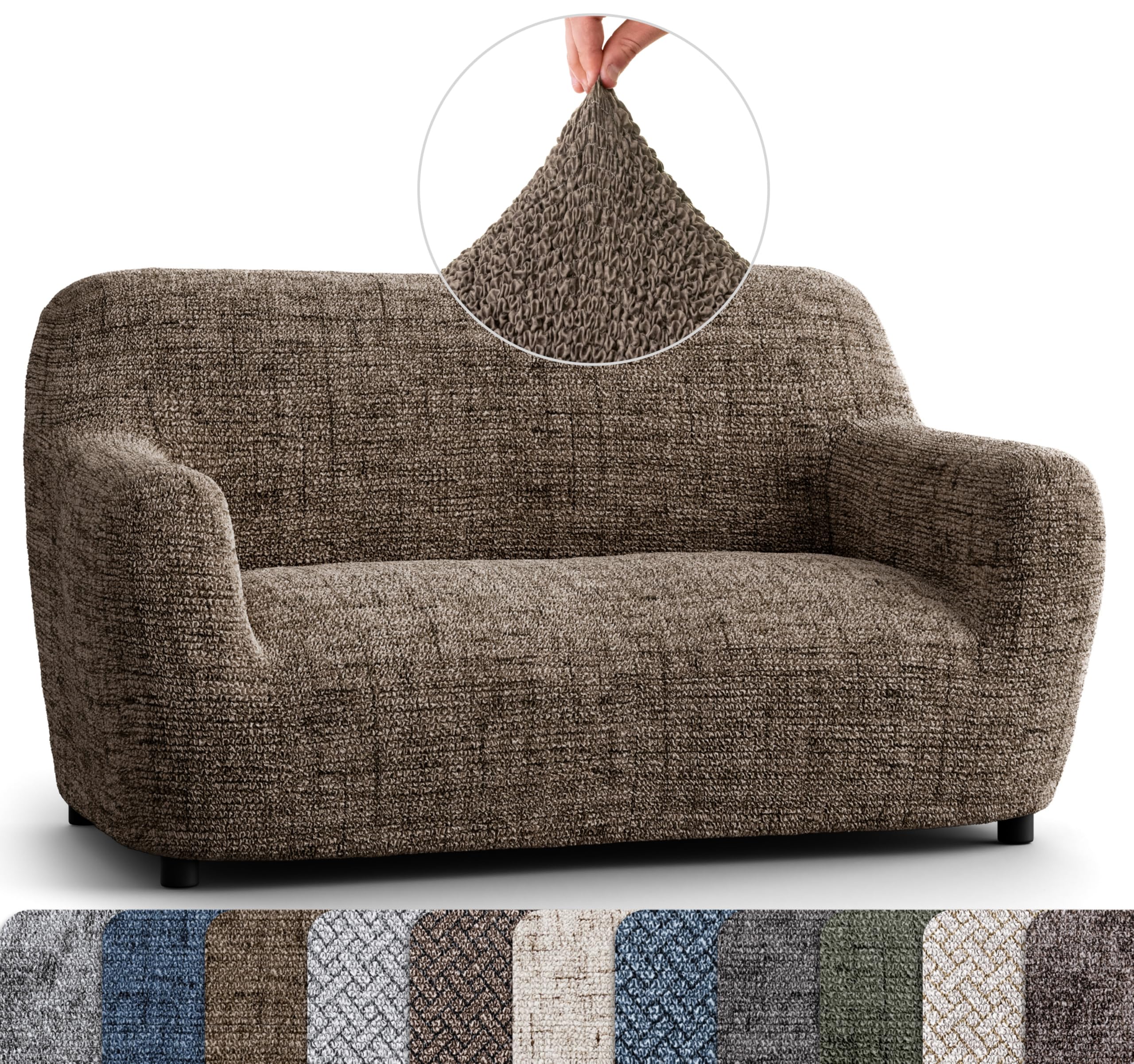 PAULATO BY GA.I.CO. Oversized Loveseat Slipcover - Stretch Sofa Cover for Couches & Chairs - 1-Piece Washable Microfiber Protector (Vittoria Brown) - Perfect for Living Room, Bedroom & Home Decor