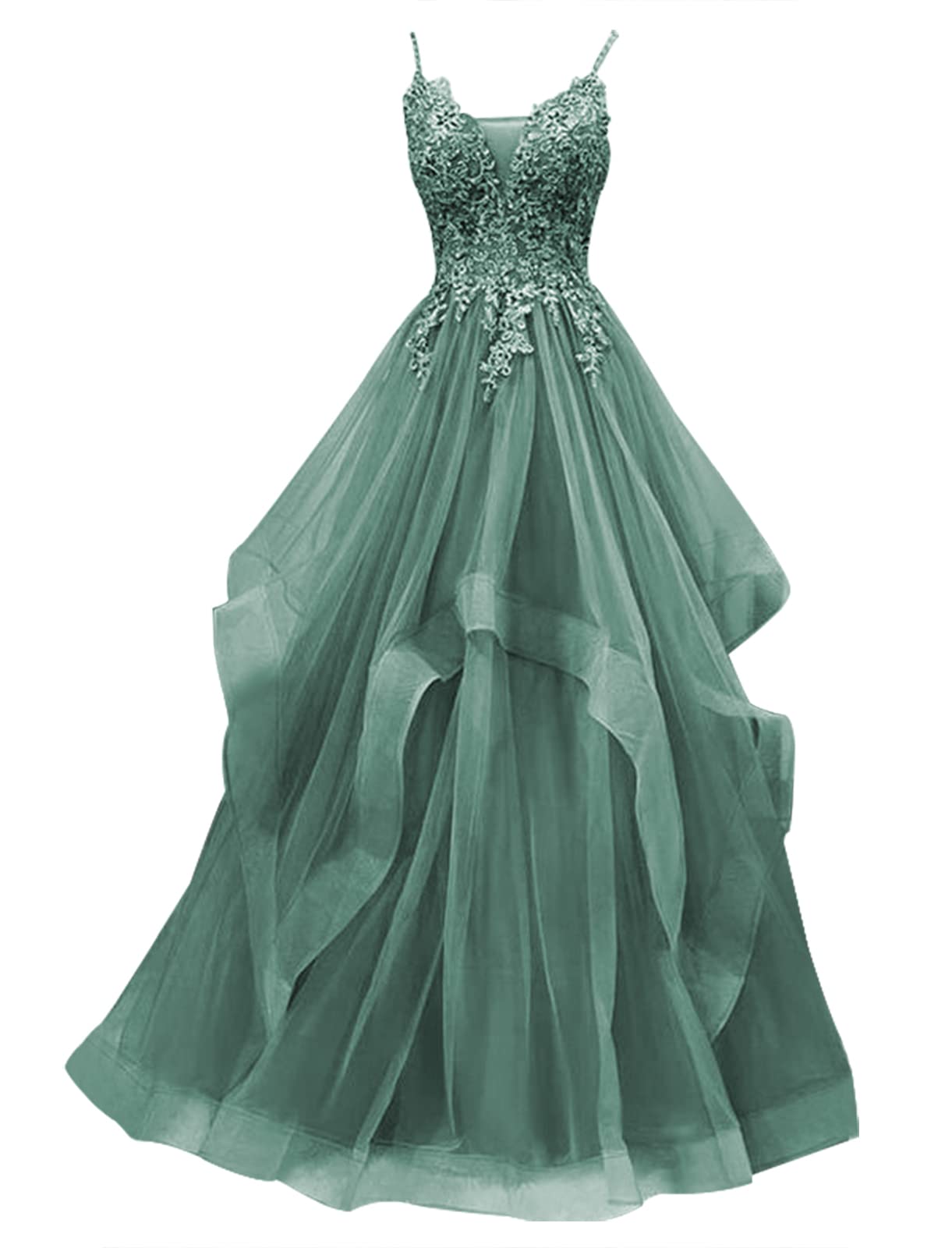 Elegant Lace Prom Dress with Ruffles - Long Tulle Formal Evening Gown for Homecoming, Wedding & Special Occasions