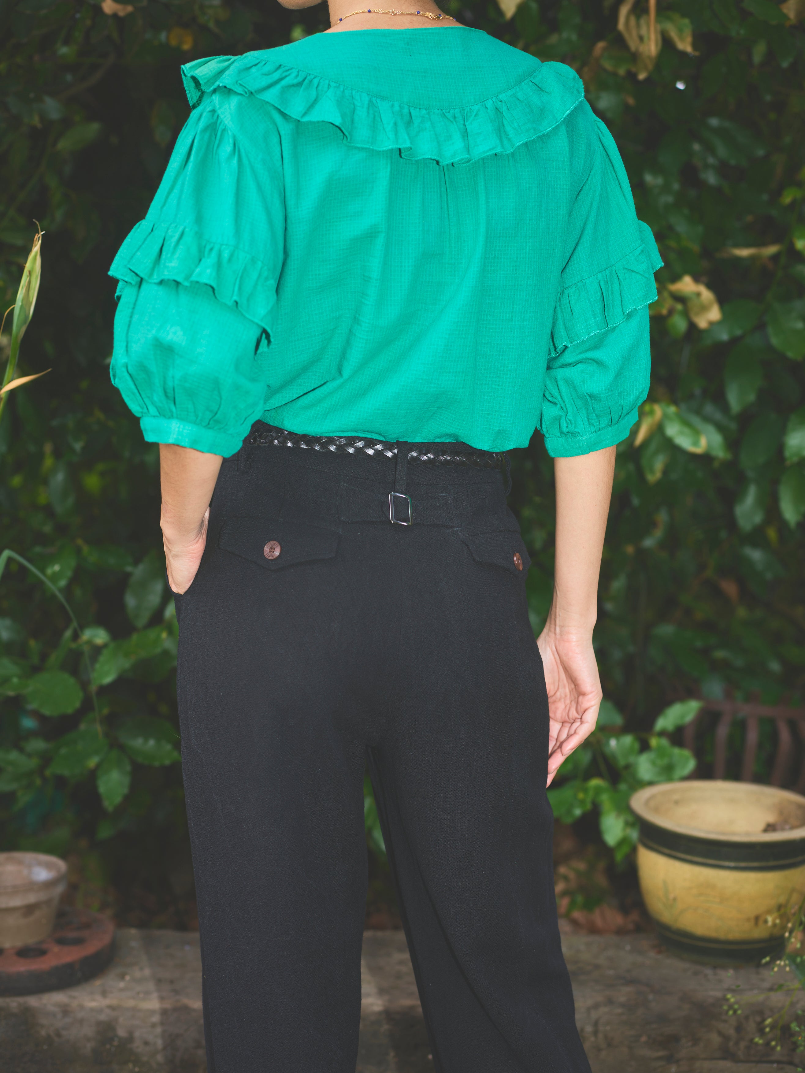 Lowie Women's Black Viscose Linen Natalie Trousers - Comfortable Stretch Pants for Work, Office & Casual Wear