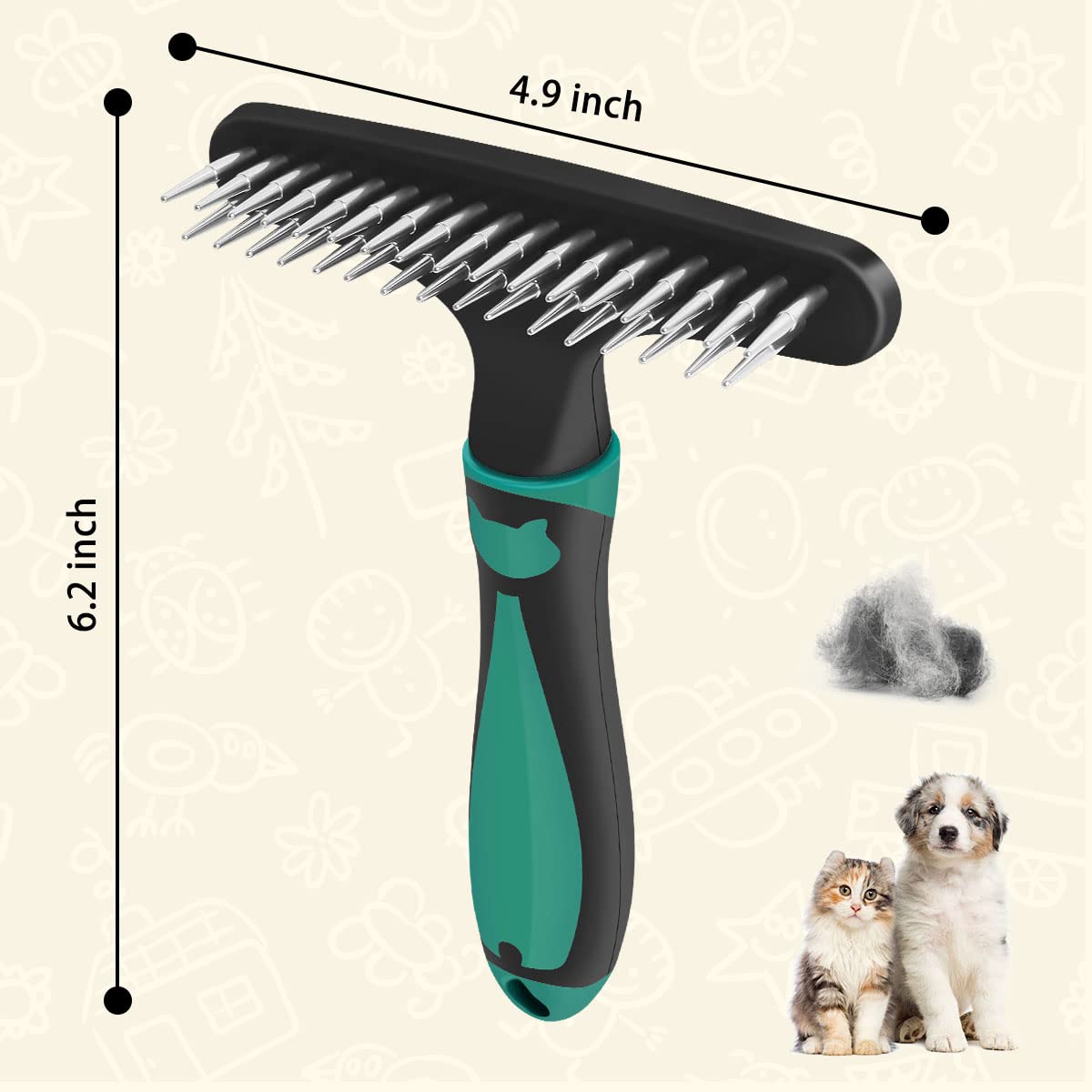 Premium Carpet Rake & Groomer - Shag Rug Rake with Ergonomic Silicone Handle, Pet Hair Remover & Deshedding Brush for Dogs, Perfect for Carpet Restoration and Deep Cleaning (Green) - Ideal for Home, Office, and Pet-Friendly Spaces