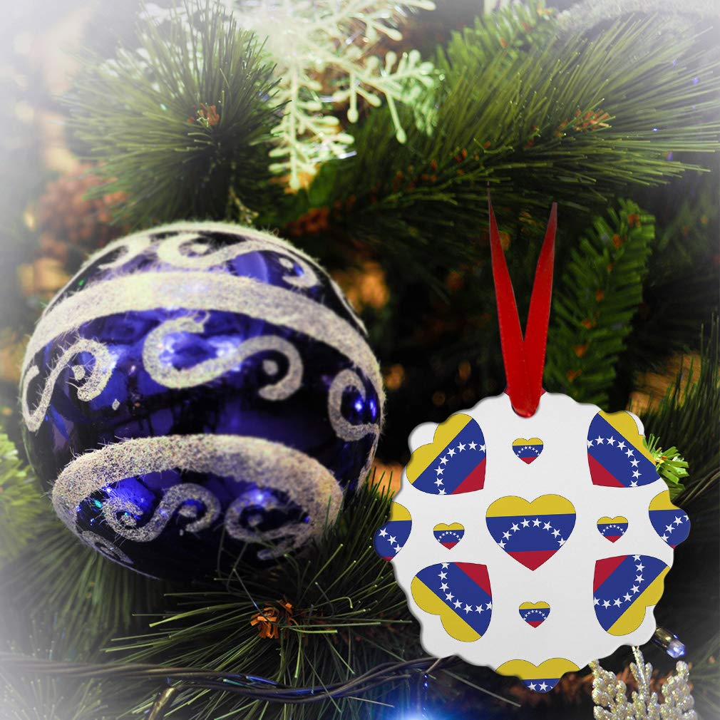Venezuela Flag Aluminum Christmas Ornament - Round Heart-Shaped Xmas Tree Decoration for Holiday Love & Patriotism | Perfect for Home, Office & Gift Giving