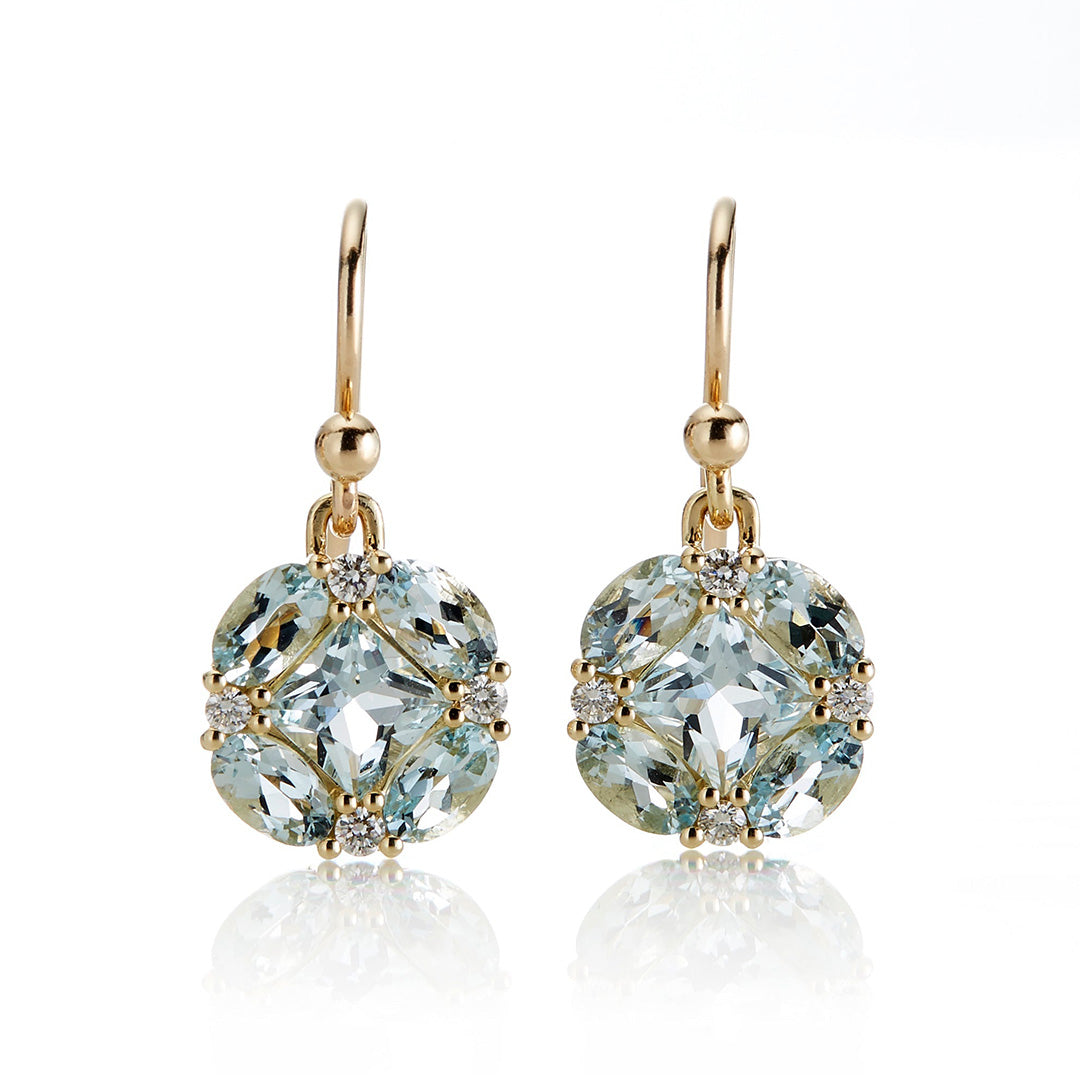 Aquamarine and Diamond Quadrille Drop Earrings – Elegant Dangling Jewelry for Weddings, Parties & Special Occasions