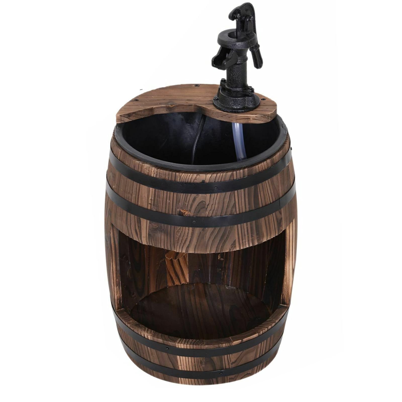 GXP 2-Tier Outdoor Wooden Water Pump Fountain - Rustic Garden Decor, Durable & Sturdy Patio Water Feature for Backyard, Lawn, or Porch Decoration