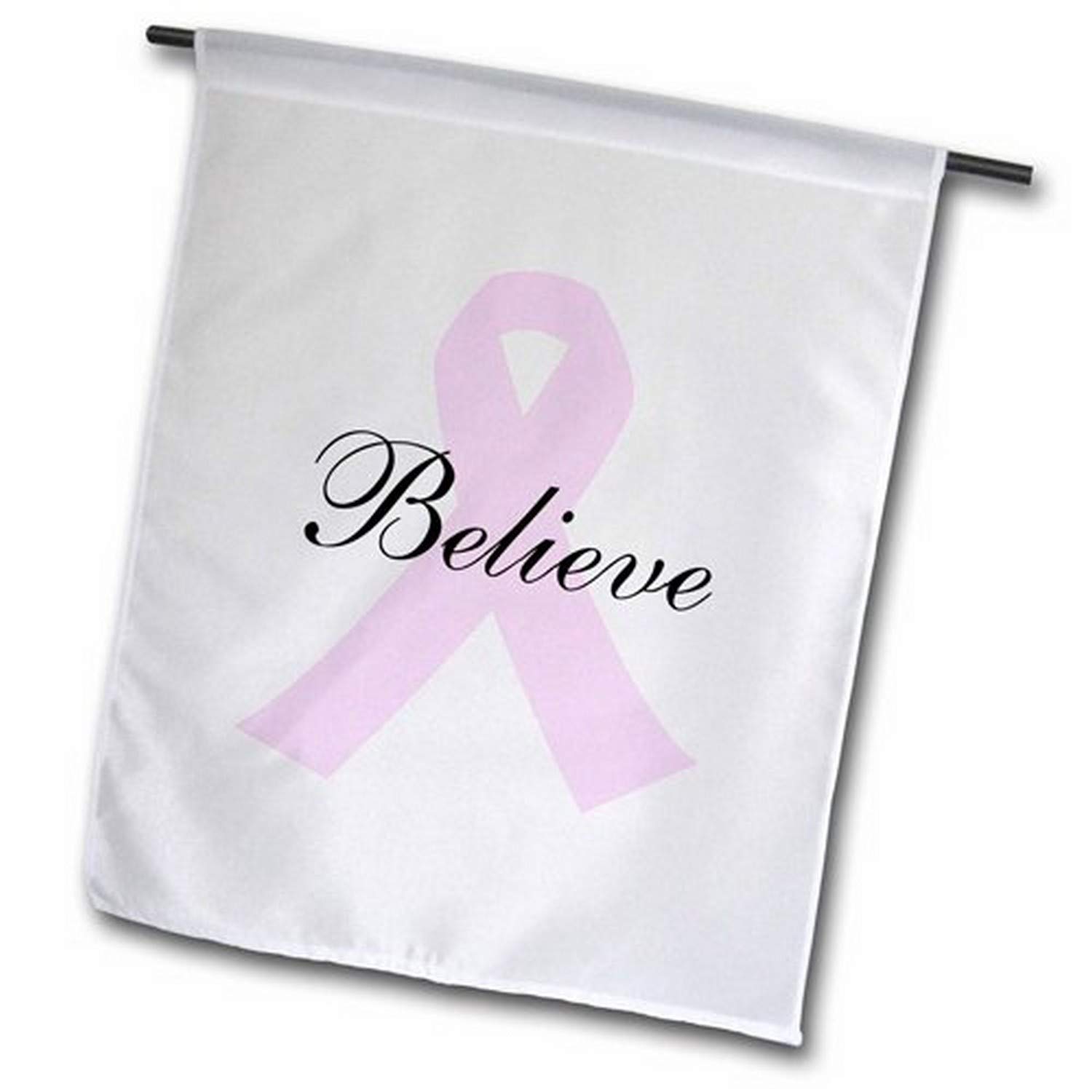 3D Rose Pink Ribbon with The Word Believe Garden Flag - 12 x 18 Inch Decorative Yard Flag for Outdoor Patio, Lawn, Garden Decor - Inspirational Gift for Breast Cancer Awareness & Support