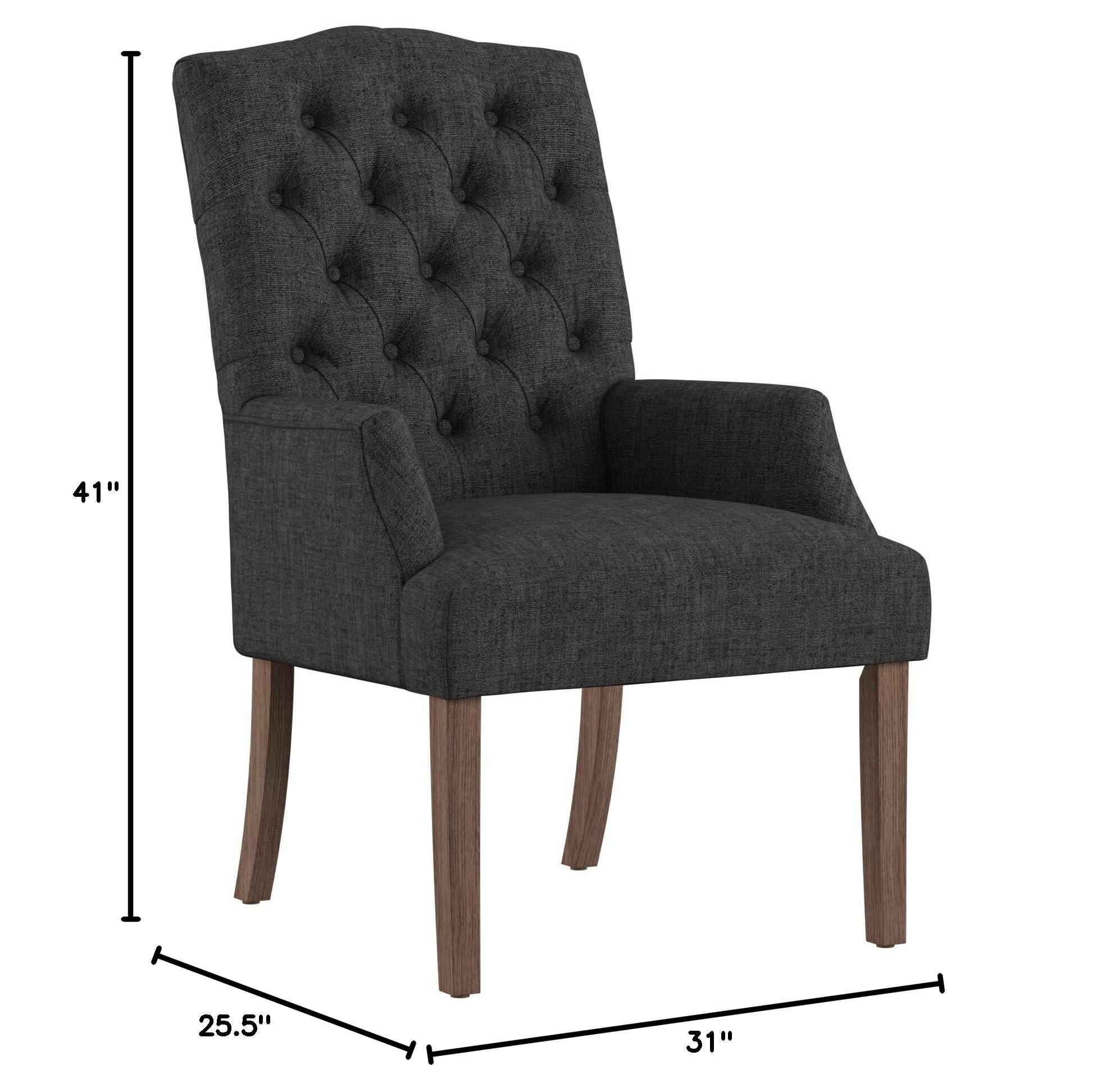 Artisan Dark Grey Linen Upholstered Dining Chair - Premium Tufted Foam Seat with Solid Wood Frame for Kitchen, Dining Room & Home Office | Inspire Q Benchwright Collection