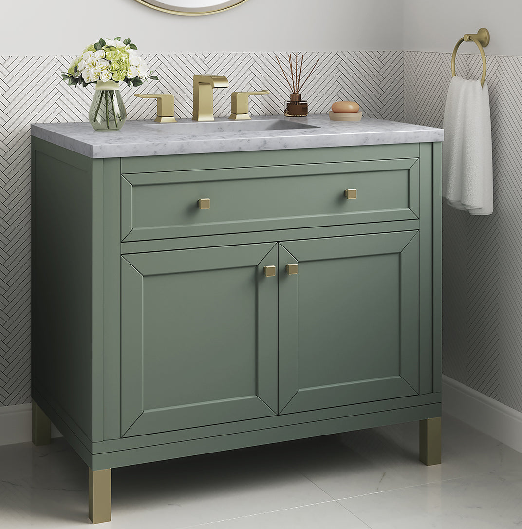 James Martin Vanities Chicago Collection 36 Inch Single Bathroom Vanity in Smokey Celadon with Countertop Options - Perfect for Modern Bathroom Remodeling and Small Space Design