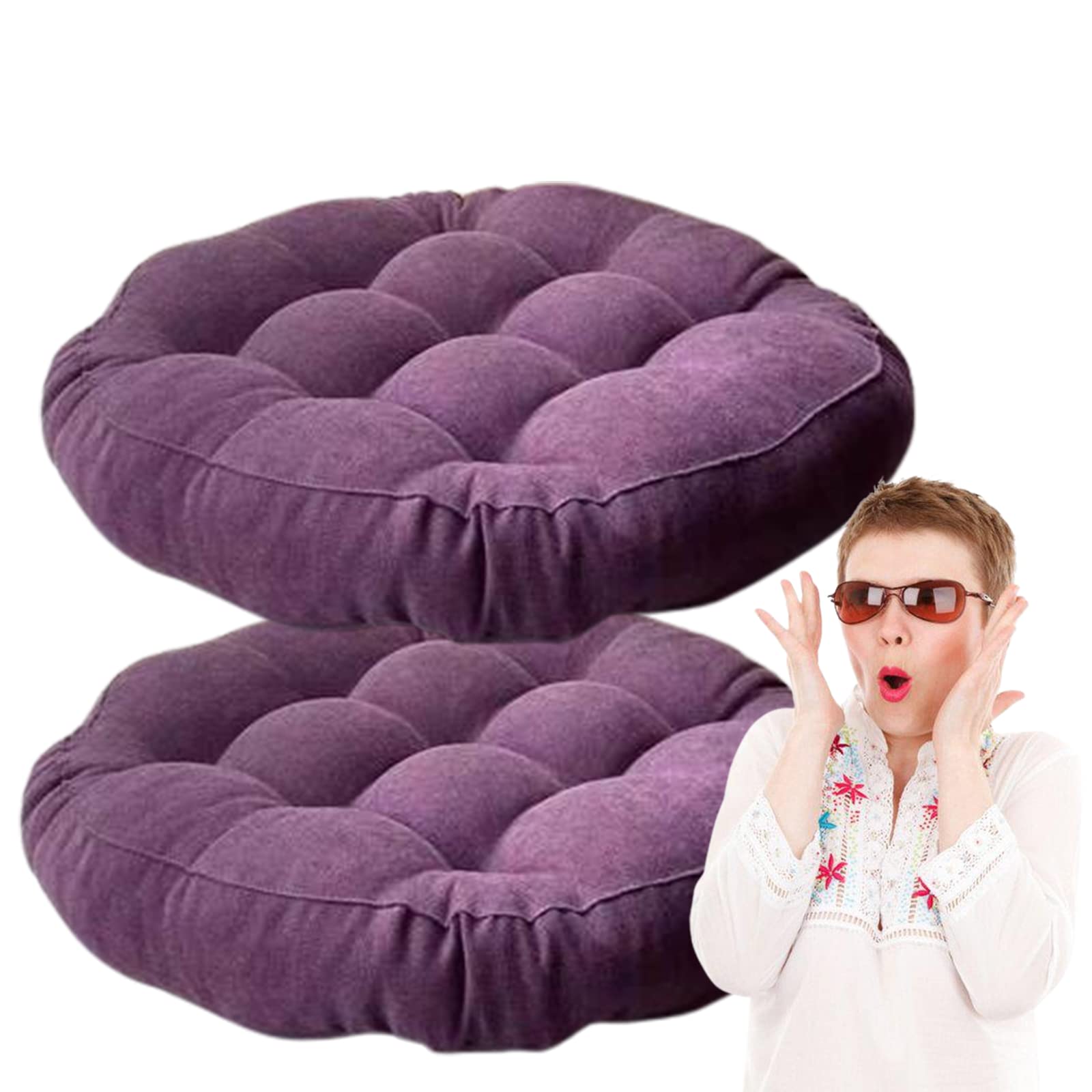 Premium Round Seat Cushions (Set of 2) - 18 Inch Soft Floor Pillows for Indoor & Outdoor Use - Perfect for Living Room, Dining Room, Office, Patio & Garden Decor - Purple Home Accent Pillows (45cm)