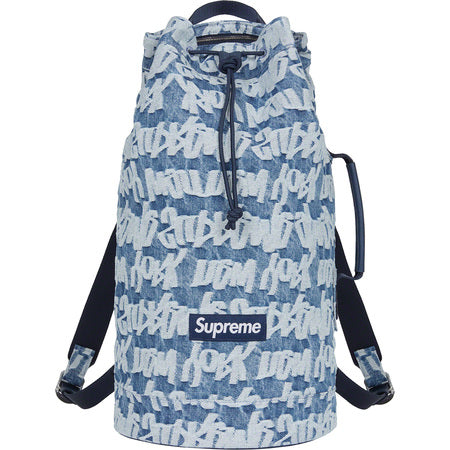 Supreme Fat Tip Jacquard Denim Backpack Blue - Stylish Durable Backpack for School, Travel & Everyday Use