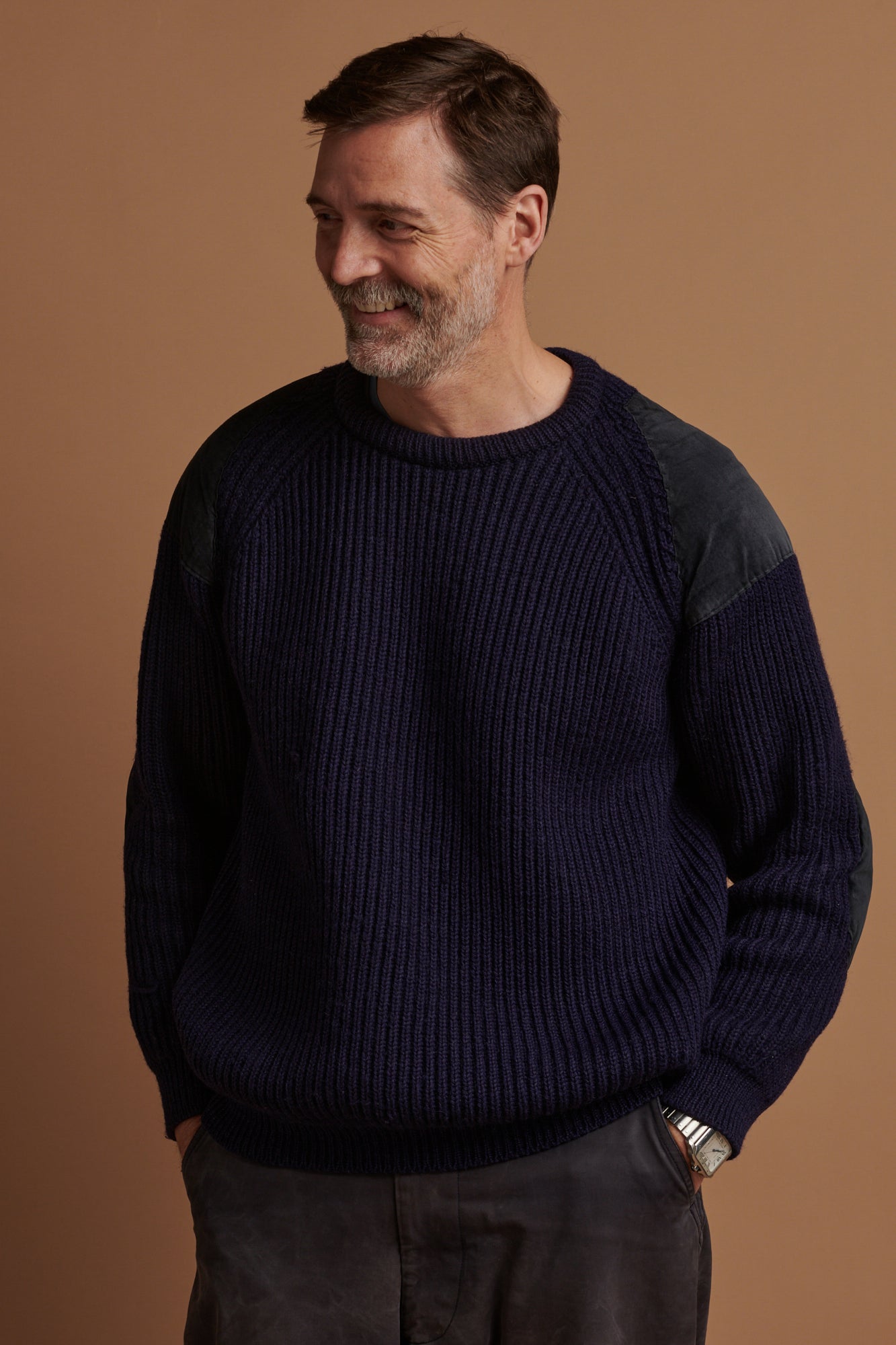 Premium Men's Lambswool Fisherman Ribbed Sweater - Navy Blue Crewneck Pullover for Winter Warmth | Cozy Casual Wear & Office Outfits
