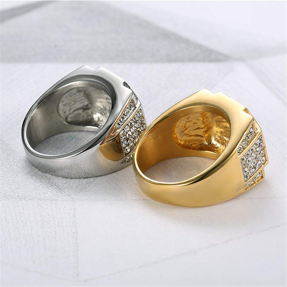 Men's Stainless Steel Hip Hop Iced Out Cubic Zirconia Square Ring - Micro Pave CZ Wedding Band for Men - Perfect for Prom, Anniversary & Everyday Luxury Jewelry