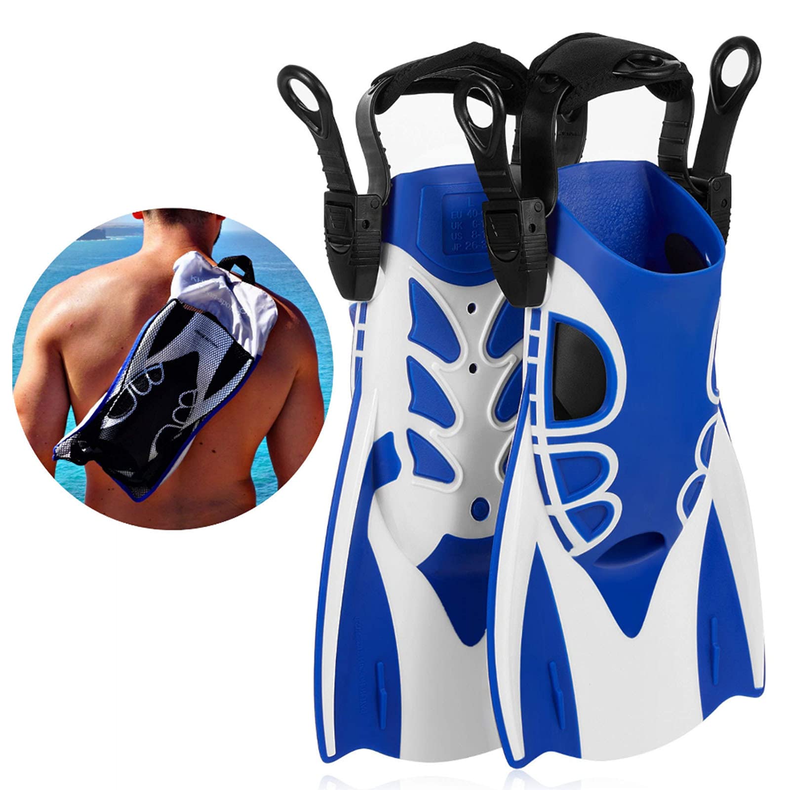 **Olaffi Snorkel Fins – Adjustable Travel Size Swim Fins for Adults, Men, Women & Kids – Open Heel Diving Flippers for Snorkeling, Swimming & Beach Vacations**